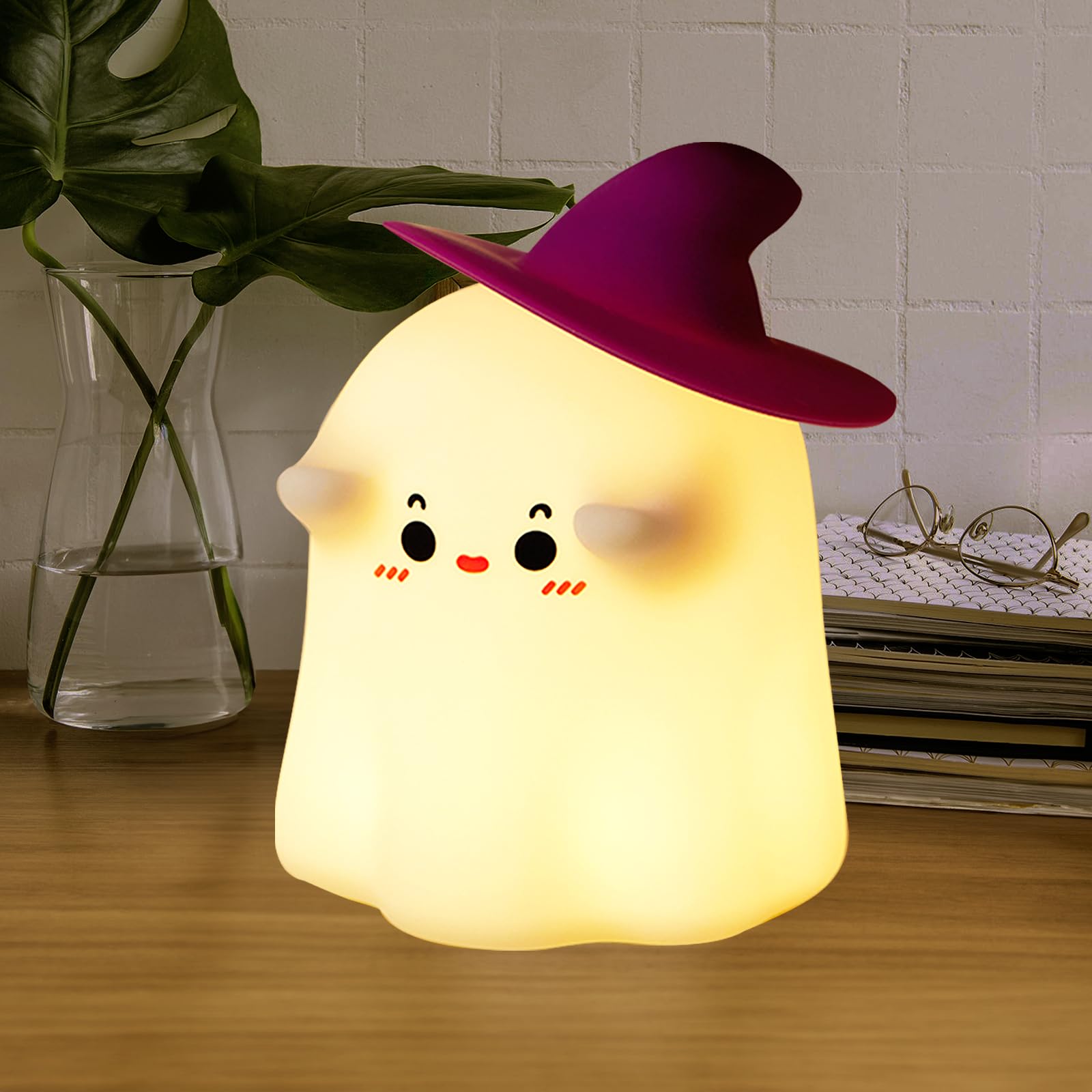 Ghost Night Light, Cute LED Silicone Lamp,Dimmable Bedside Bedside LED Lamp, Rechargeable Nursery Nightlight, with 30 Minute Tim