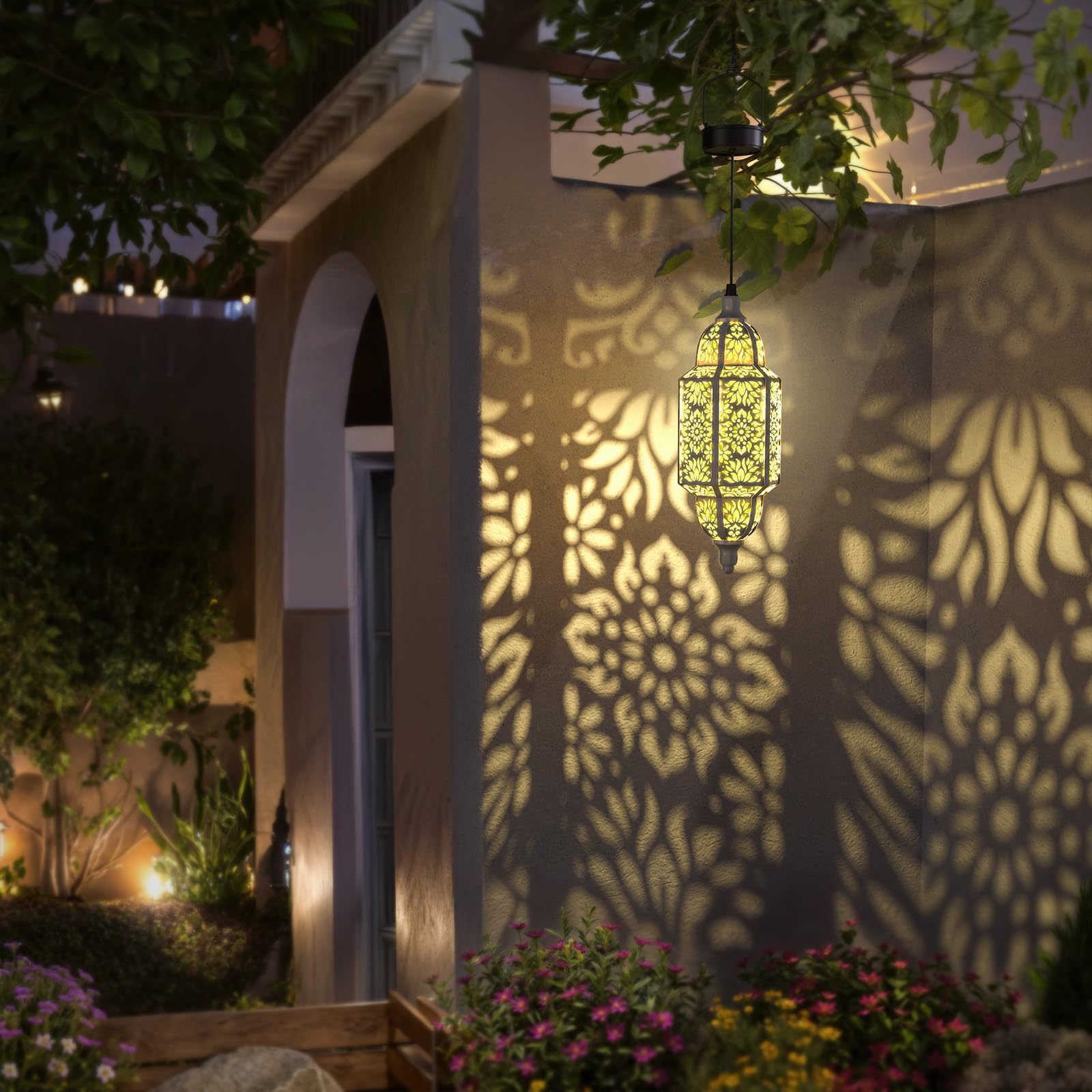 Twinkya 2 Pack Hanging Solar Lights Outdoor Garden Decorative Solar Lantern Waterproof Metal Moroccan Outdoor Decorations For Pa