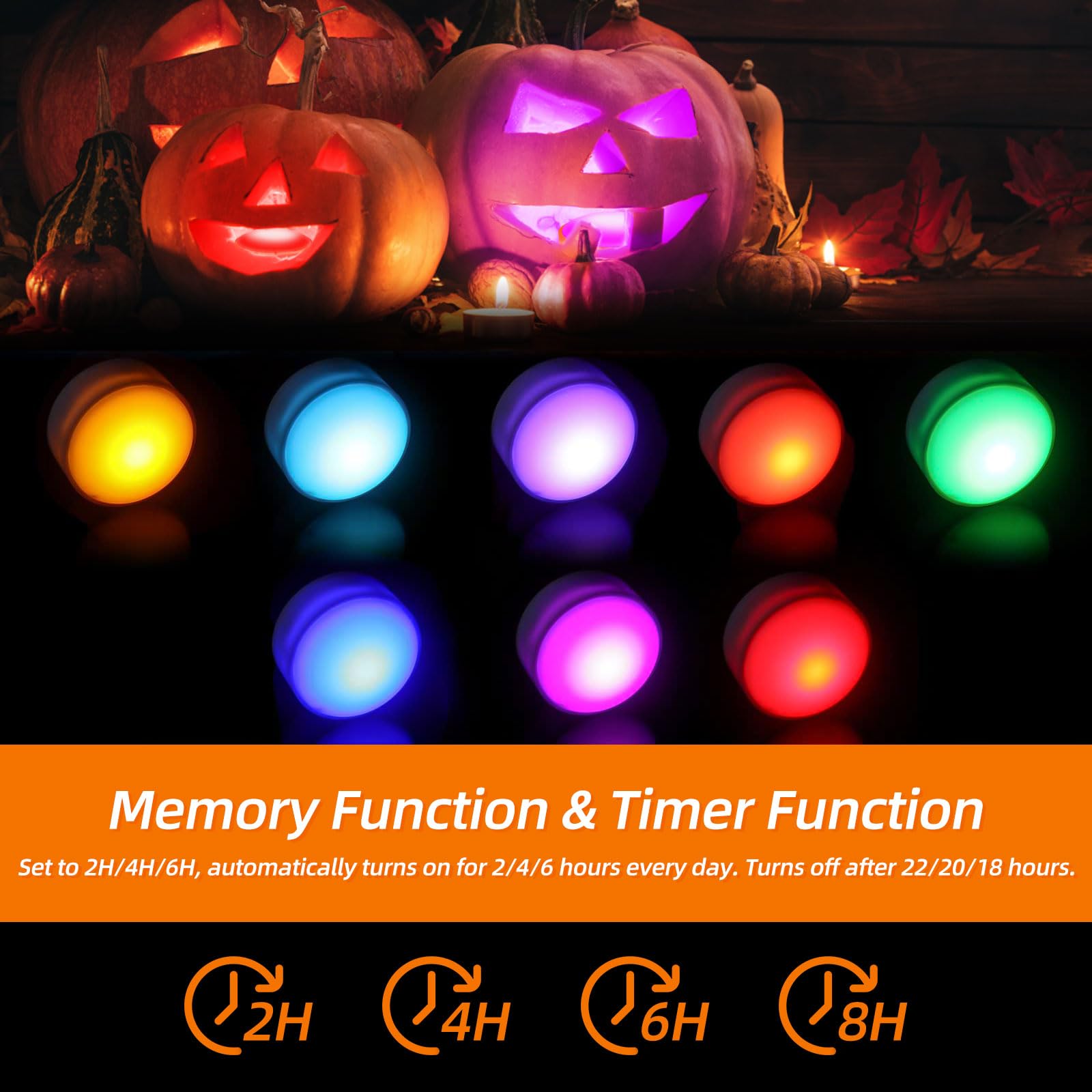Litake Halloween Jack-O-Lantern Lights Dimmable Timer Color Changing Pumpkin Lights Remote Control Led Battery Operated Lights With Push Touch Stick On Pumpkin Lighting For Halloween Decoration 3 Pack