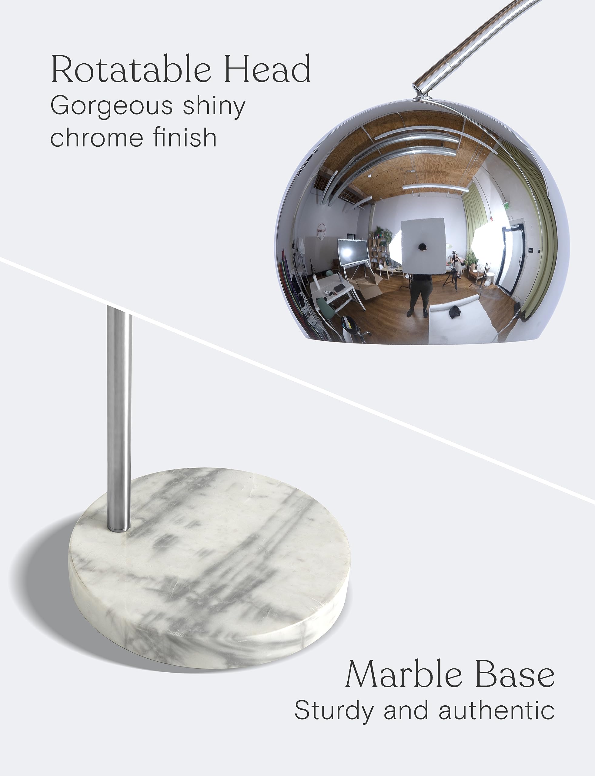 Brightech Olivia Arc Floor Lamp - Chrome, LED Bulbs, Stylish for Living Rooms & Offices, Model FL-OLVA-CRM