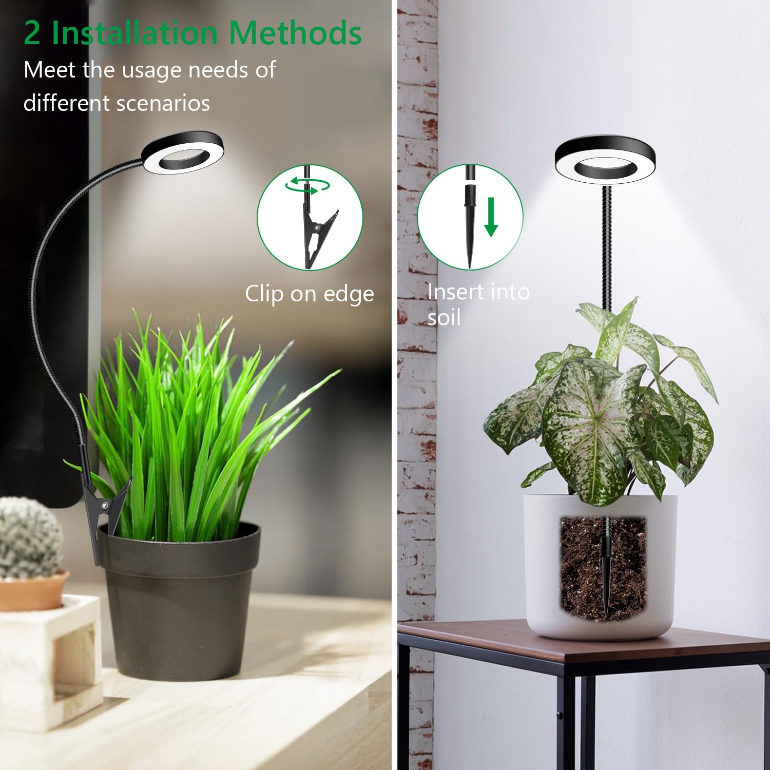 Xuligron Plant Lights For Indoor Growing, 144 Led Full Spectrum Grow Light With Clip 3 Pack, Black Halo Indoor Plant Light 2 Ins