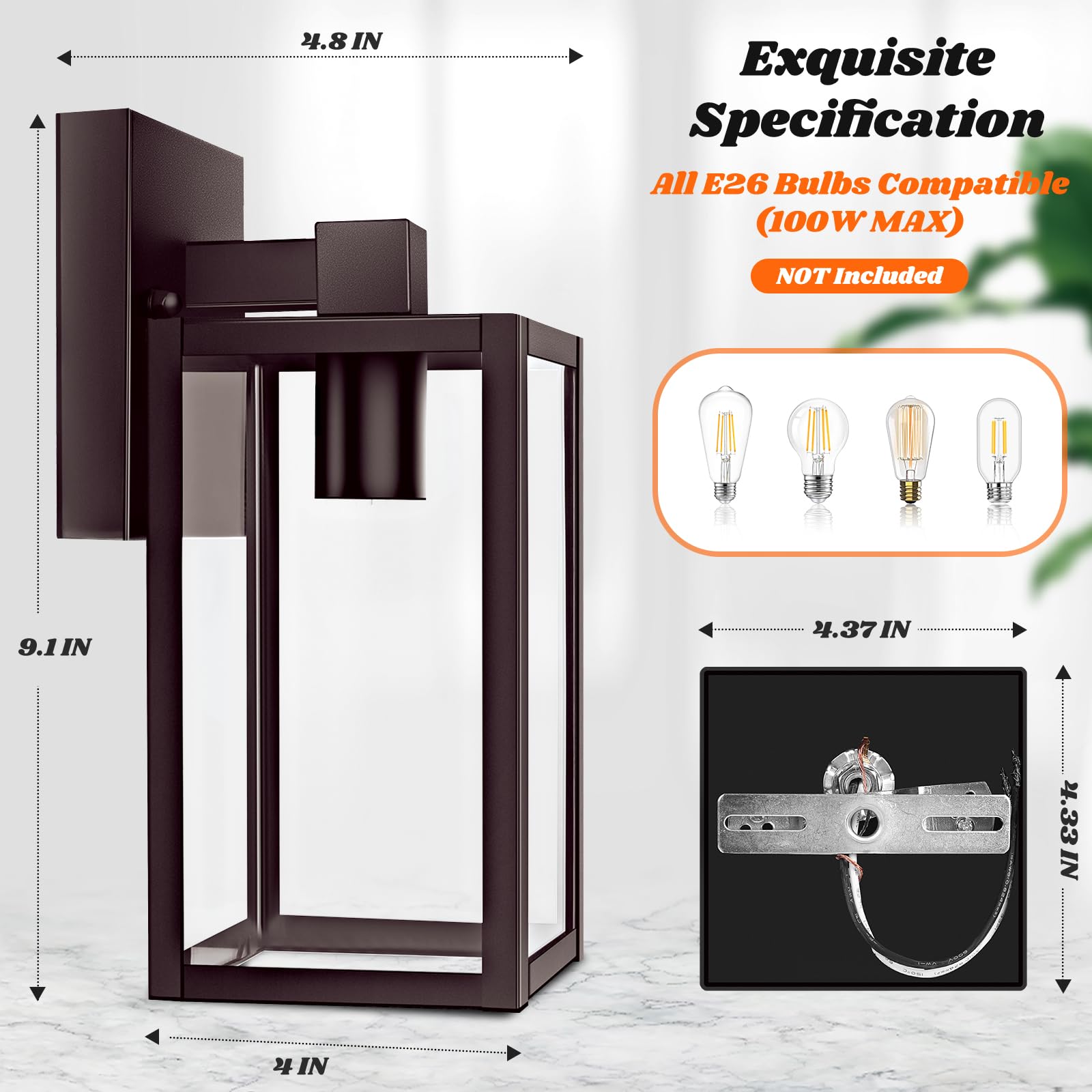 2-Pack Outdoor Wall Lights, Waterproof Exterior Wall Sconce Outdoor Light Fixtures, Brown Outside Wall Lantern With Clear Glass