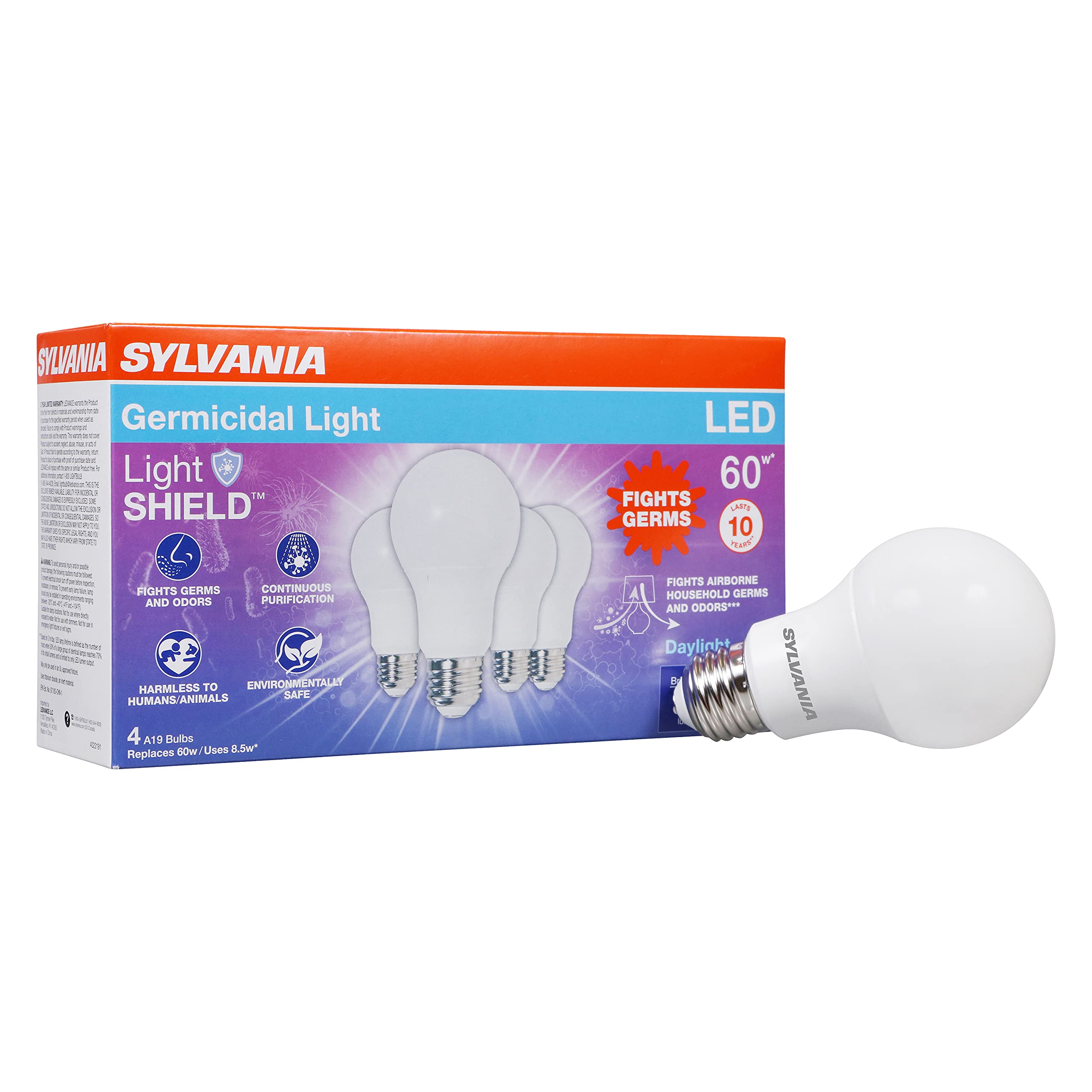 Sylvania Lightshield Br30 Germicidal Led Light Bulb, 9W=65W, 10 Yr, Dimmable, 650 Lm, 2700K, Soft White - 12 Pack (41313)