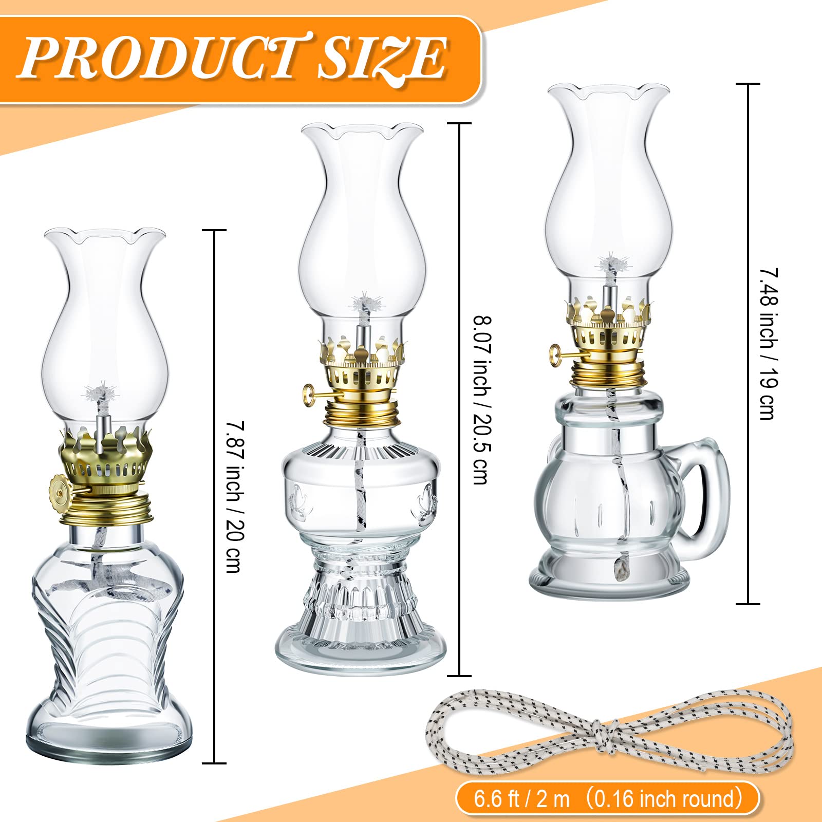 Yexiya Vintage Glass Kerosene Lamp Set - 6 Pcs Clear Hurricane Lanterns with Extra Wick for Home Decor and Emergency Use