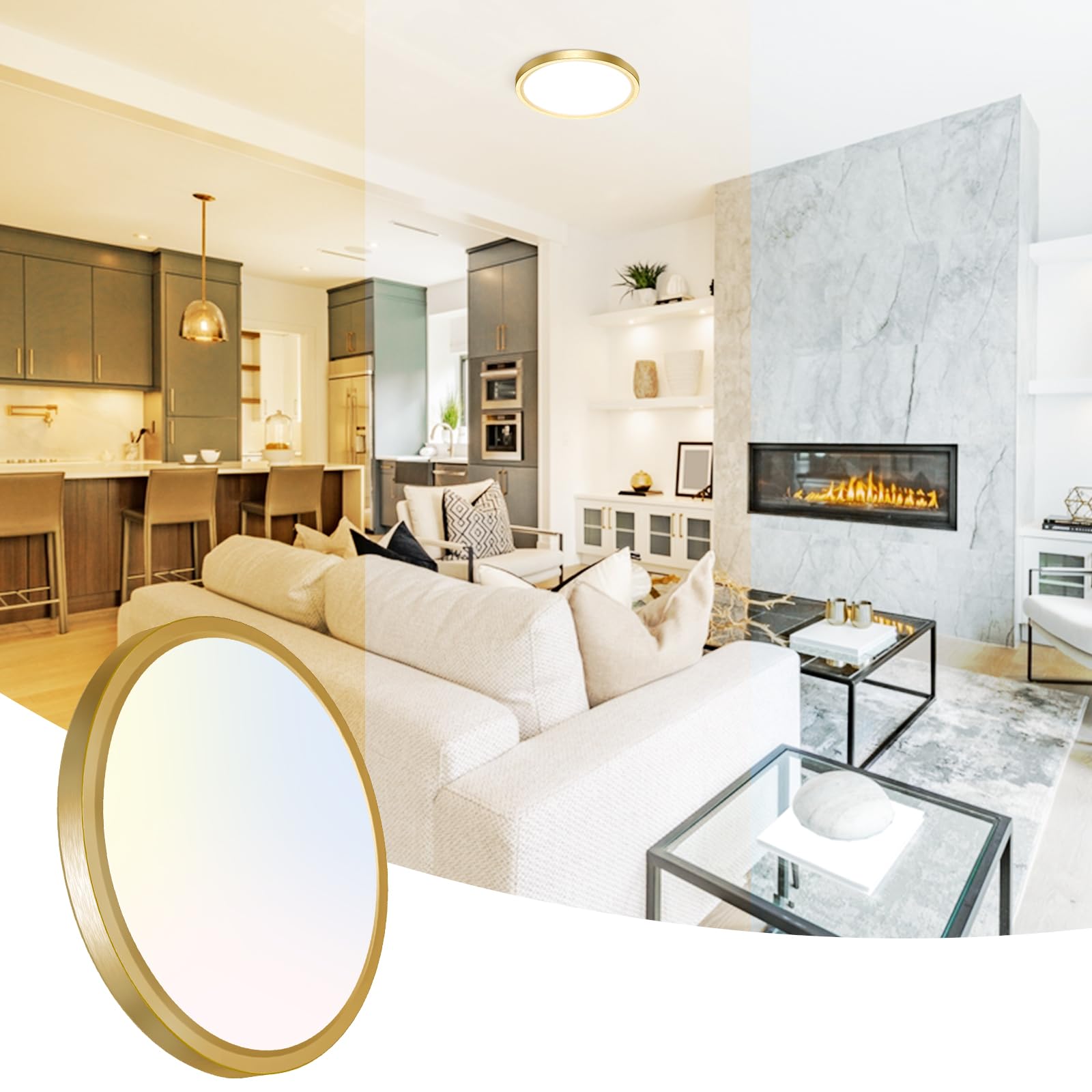 Peasur 7 Inch LED Ceiling Light, 15W Slim Flush Mount, 3000K/4000K/6500K Adjustable, Gold, Model CLS15A-GD