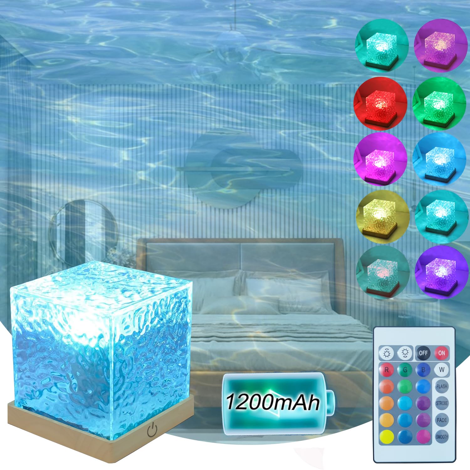 Ocean Wave Projector Light Cordless - Battery Operated Under Water Lamp Cube Northern Lights Aurora Projector Rechargeable Night