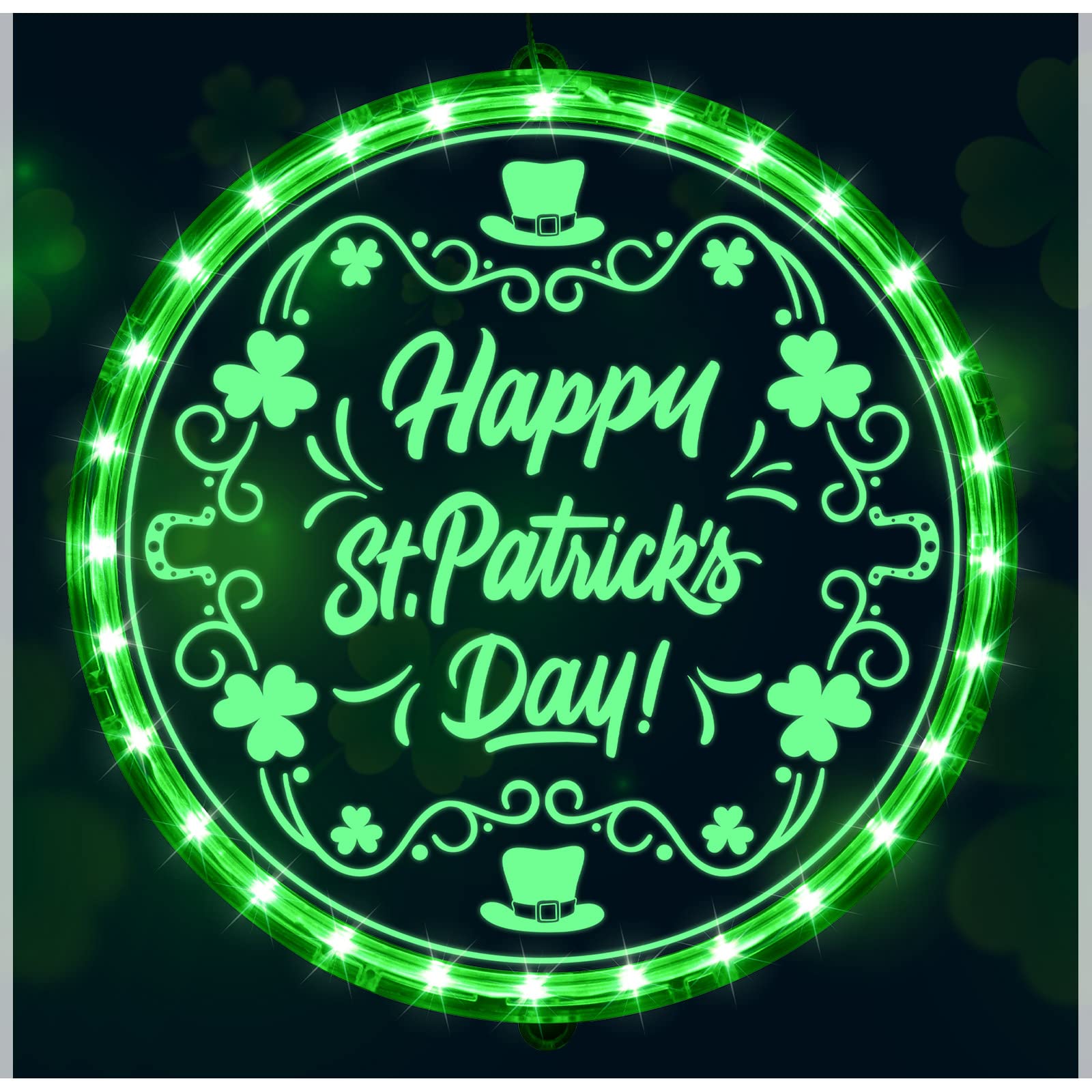 St. Patricks Day Decoration Window Light, Lighted Up Green LED Light Battery Operated for Irish Happy St Patricks Day Party Luc