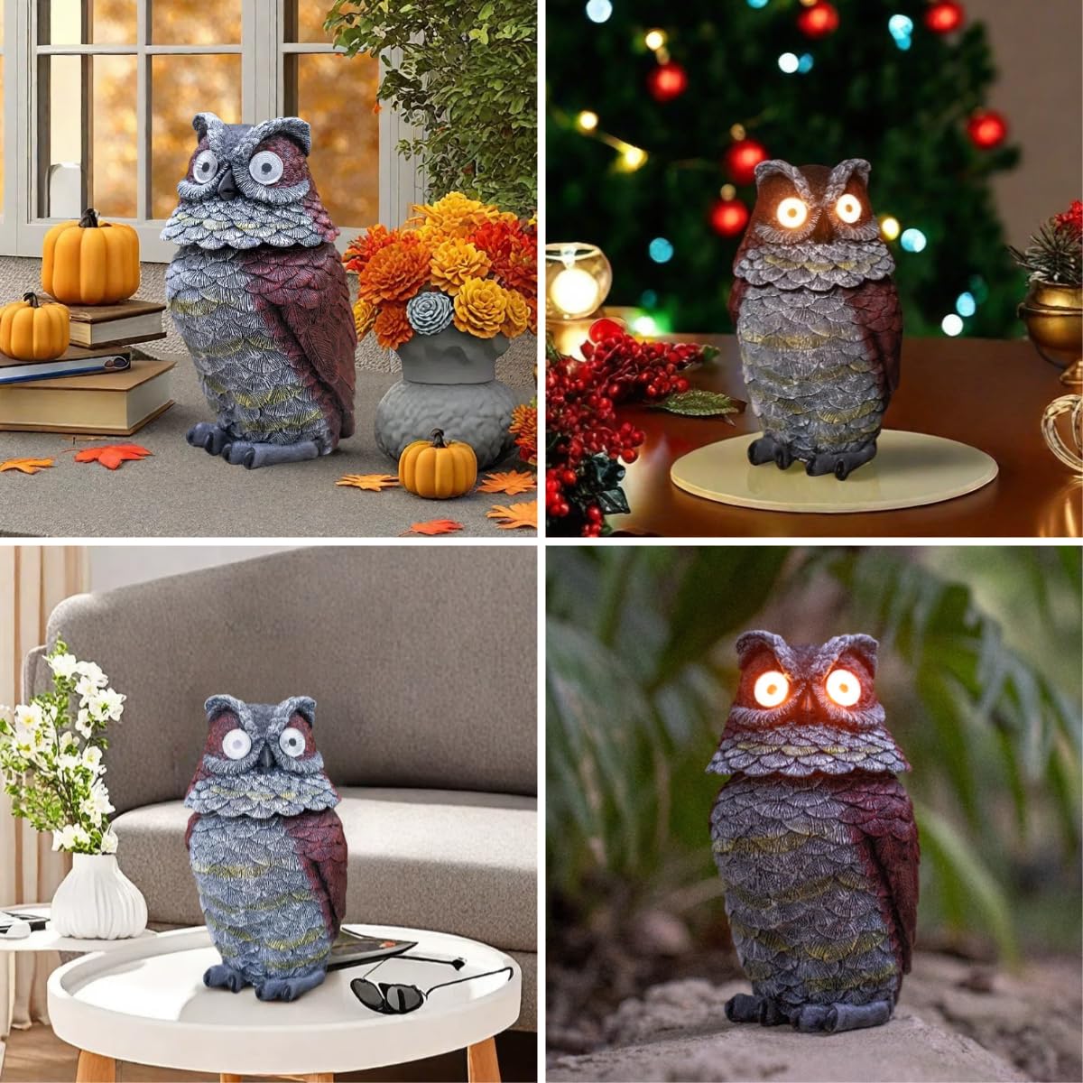 Jy.Cozy Solar Owl Decoy Statue - Glowing Eyes Resin Outdoor Decor For Garden, Porch, Lawn