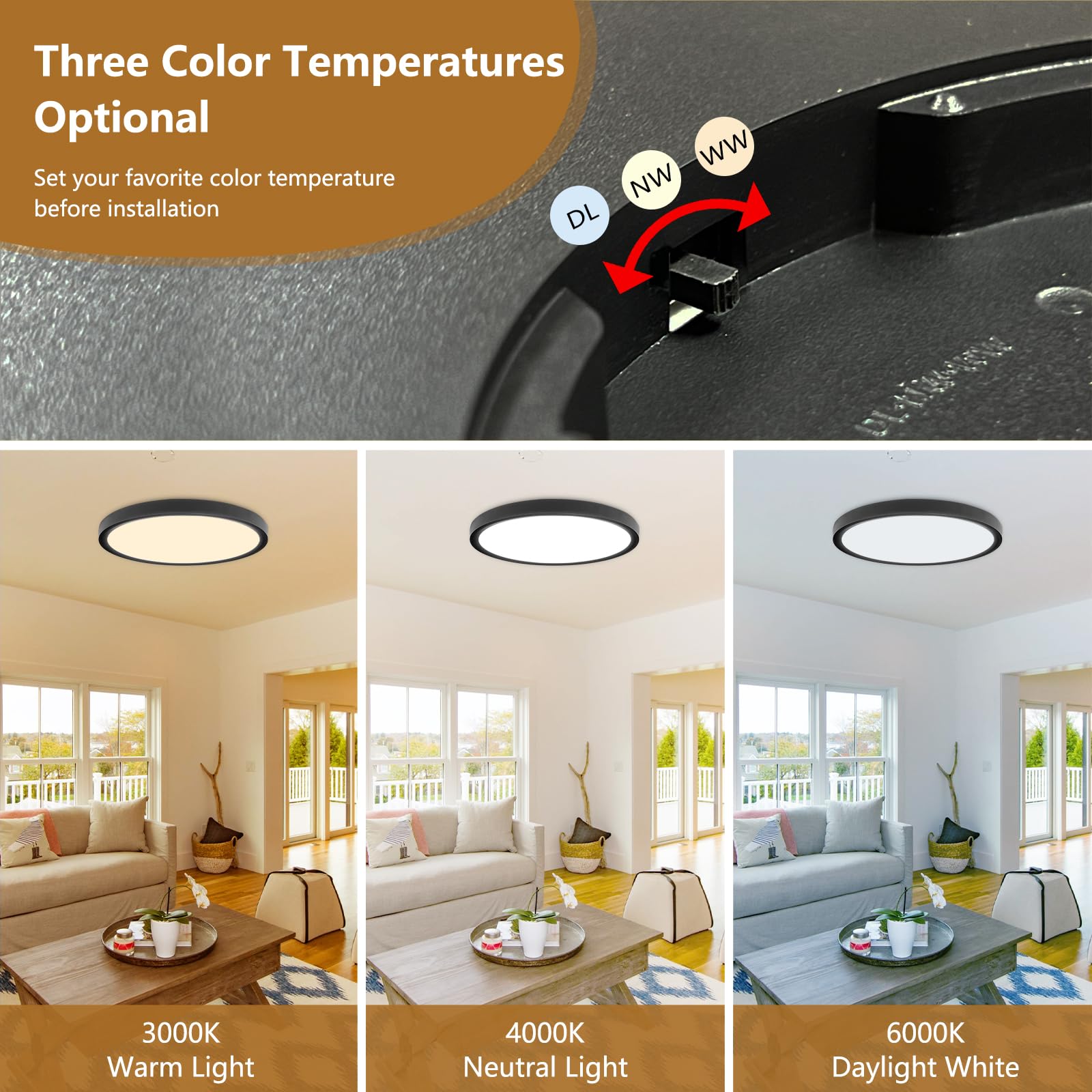 6Pk 12 Inch Led Flush Mount Ceiling Light,24W, 2520Lm, 3000K/4000K/6000K Cct Selectable,0.9Inch Super Slim Led Ceiling Light, Low Profile Round Flat Panel Light For Bedroom,Kitchen,Hallway(Black)