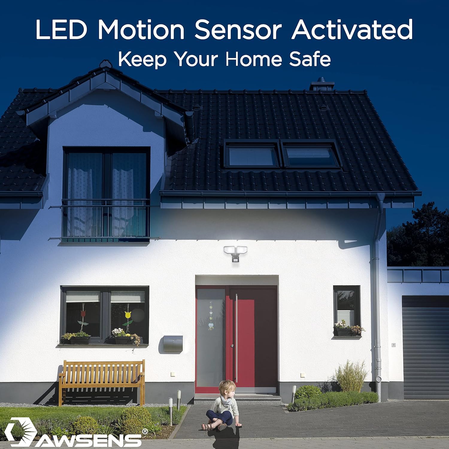 Awsens 40W Led Motion Sensor Security Light, 4000 Lm, 180° Angle, Etl Water Resistant, Black