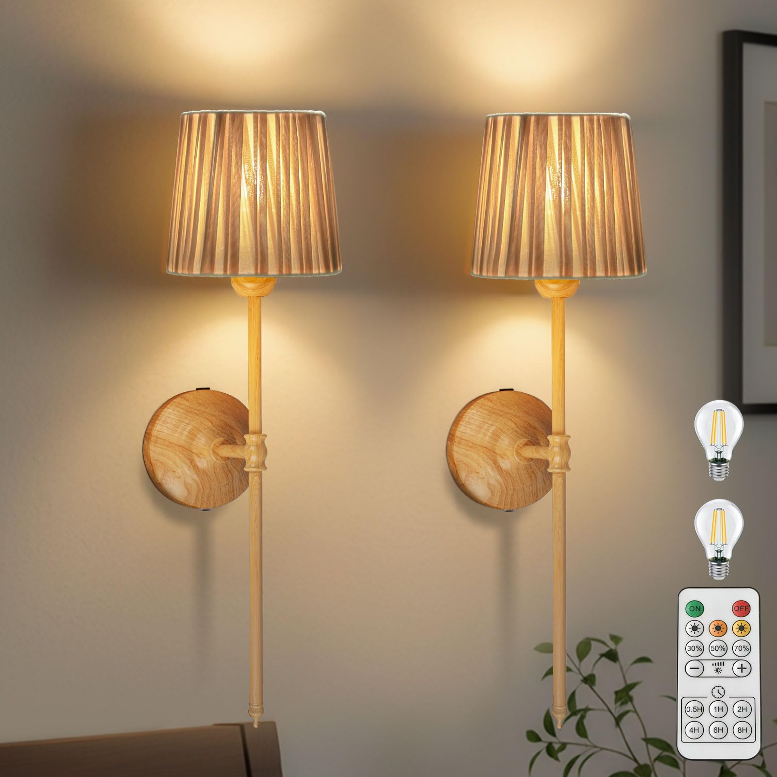 PACOLIT P Battery Operated Wall Sconce Set of Two  3 Colors Wireless Rechargeable Batery Powered Wall Lights for Bedroom Living Room Hallway