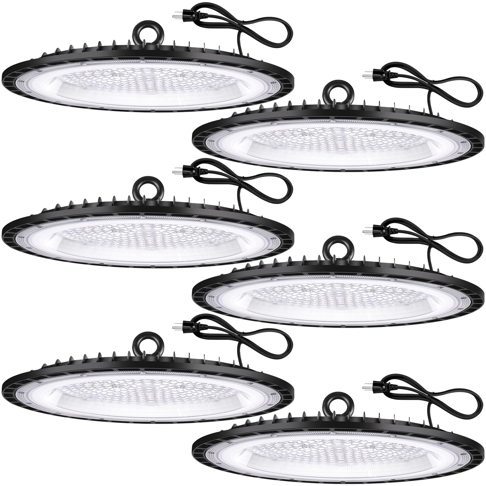 Yanycn 6 Pack 200W Ufo Led High Bay Light Fixture 120Vac 30800Lm 5000K Daylight Commercial Shop Bay Lighting [850W Mh/Hps Equiv.] Us Plug Area Lighting For Warehouse/Barn/Gym/Factory/Workshop