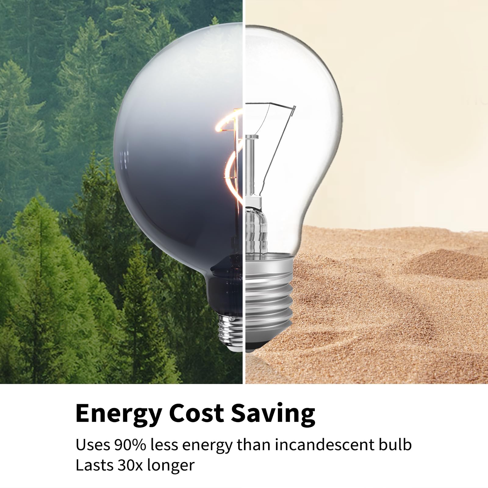 Onewish G150 Globe Led Bulb - Gradient Black Clear Glass Decorative Design, E26 Led Filament Bulb, Warm Lighting For Livingroom