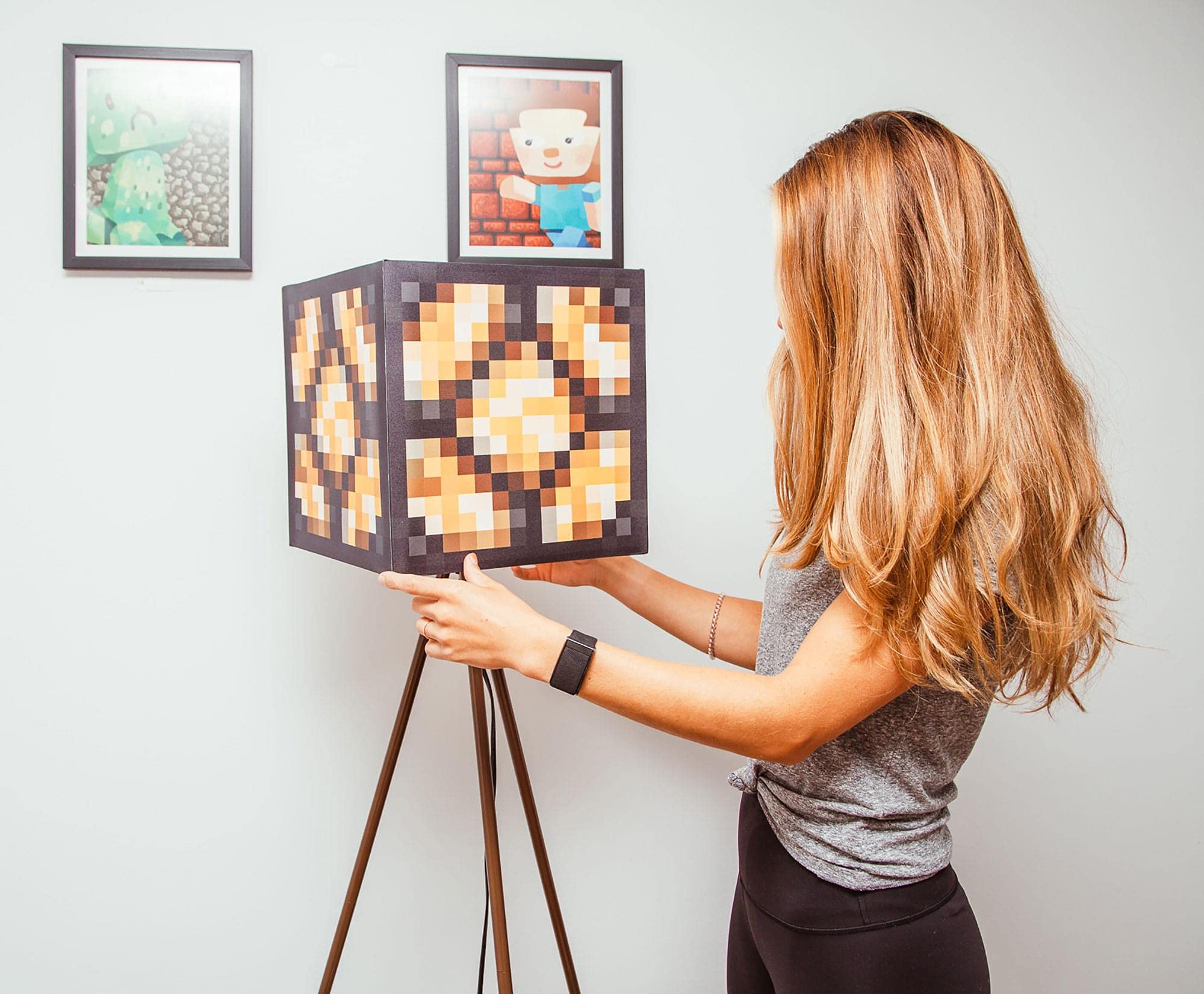 Minecraft Glowstone Tripod Floor Lamp - LED Light, 62 Inches Tall, Metal, Brown, Model 16229, Home Decor Essentials