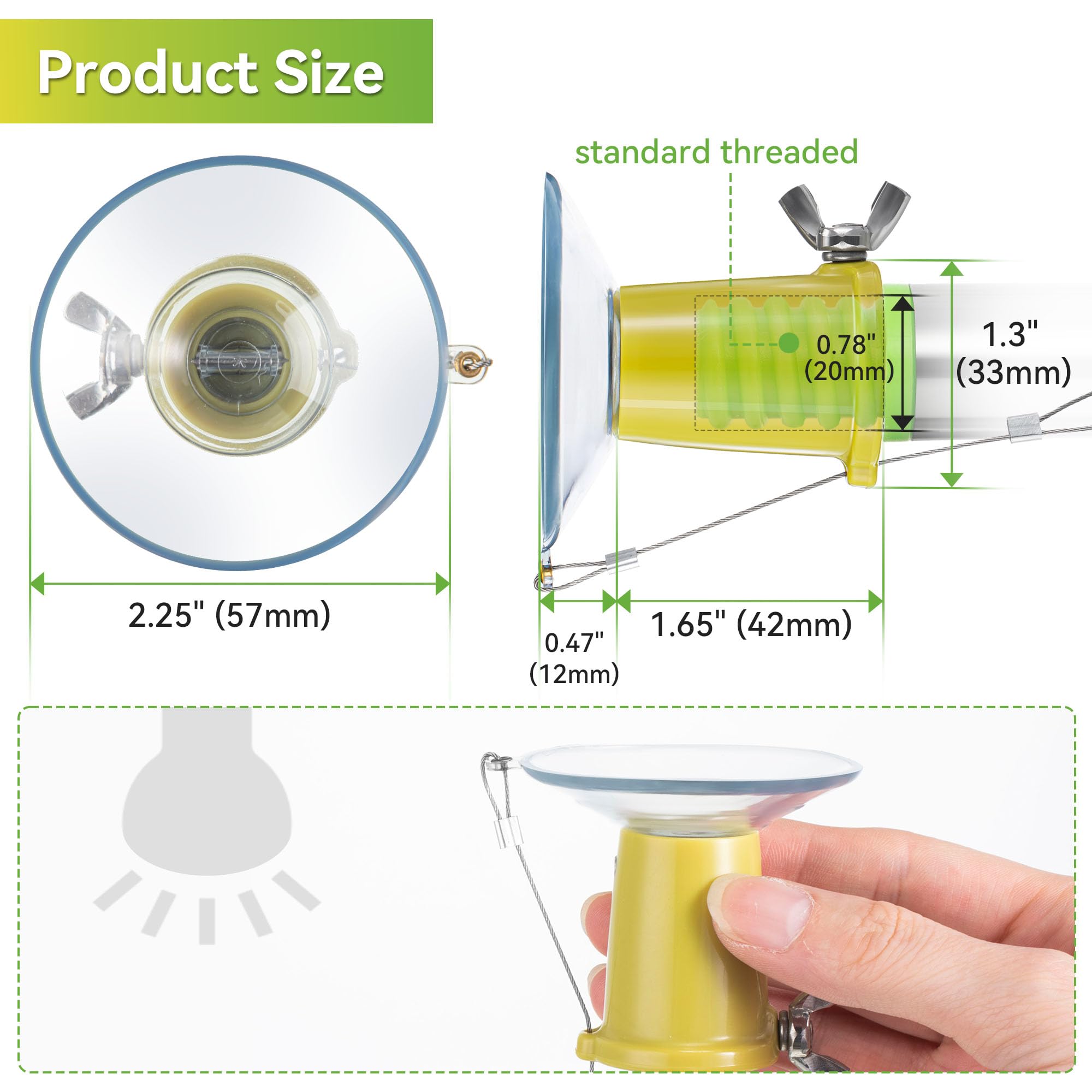 Dreyoo Light Bulb Changer - Suction Cup for High Ceilings & Recessed Lights, Yellow, Compatible with Standard Extension Poles, 1 Pack