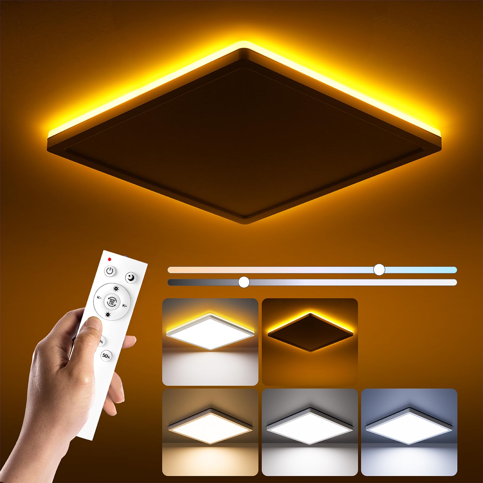 BLNAN Dimmable LED Flush Mount Ceiling Light Fixture with Remote Control, 12 Inch 24W 3000K-6500K, 2000K Nightlight Wired Low Pr