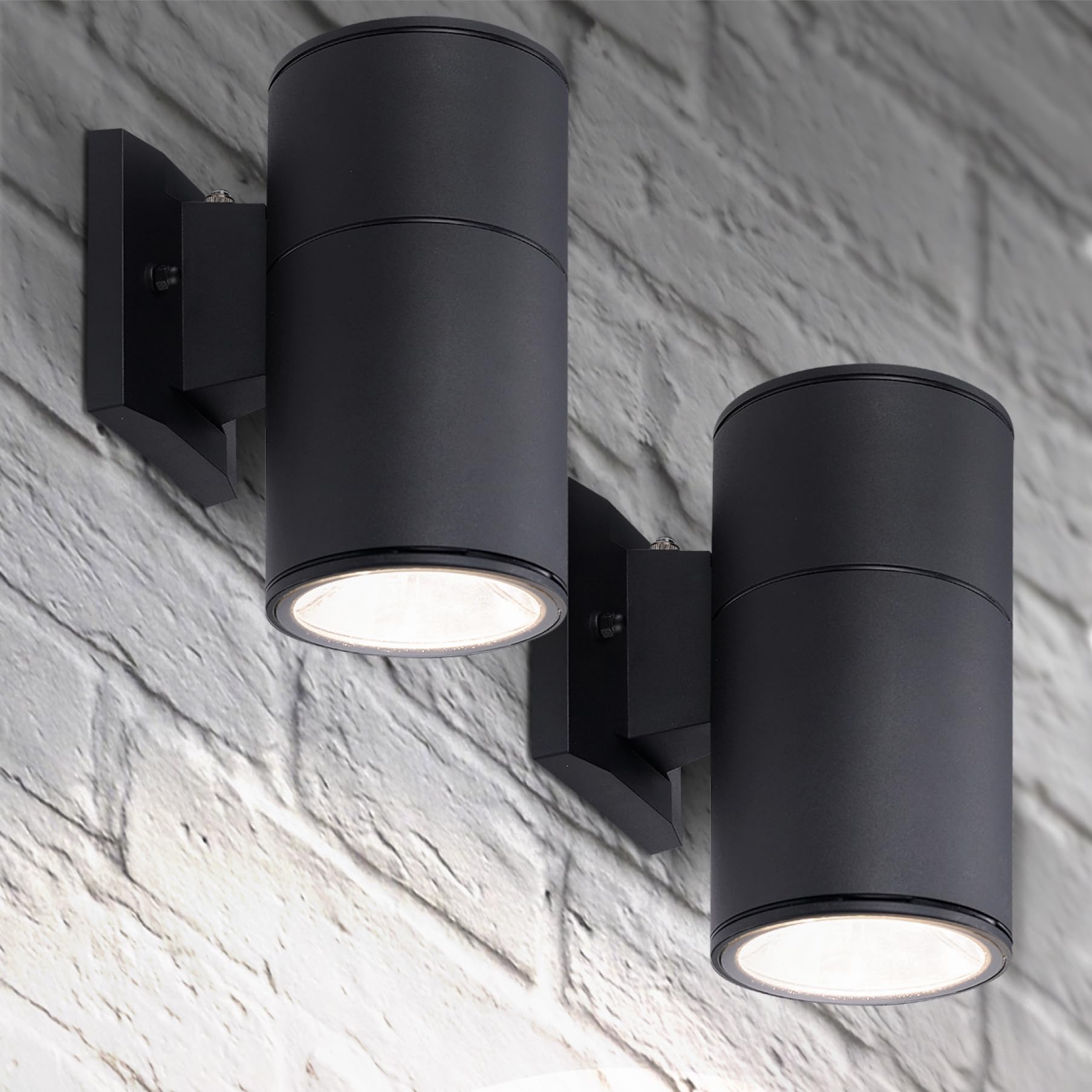 ASD 1 Light Dusk to Dawn LED Outdoor Wall Light Fixture | 9W 1000LM 3000K-5000K 120V Cylinder Up Down Lights | Waterproof Exterior Wall Sconce | Front Door  Porch  Patio | Black  ETL 2 Pack