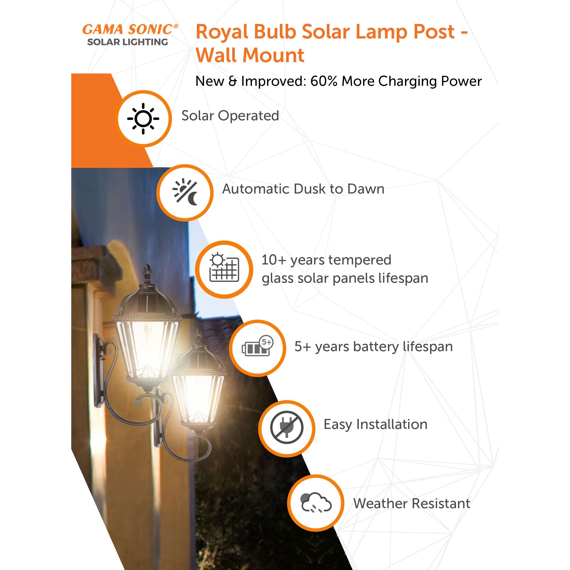 Gama Sonic Solar Wall Light, Black Aluminum Sconce, Clear Glass, Warm White LED, 21-Inch, Model GS-98B-W-BLK