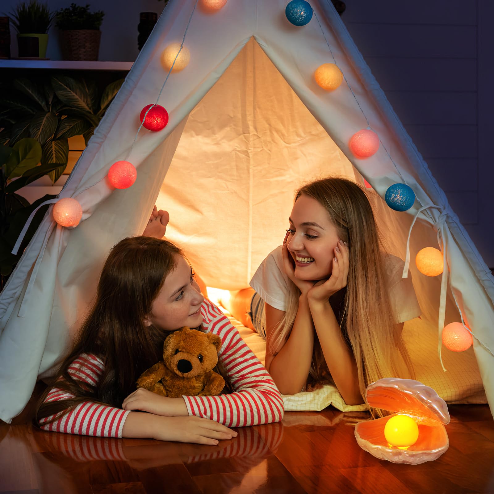 Imikeya Pink Shell Pearl Led Accent Lamp - Portable Night Light & Home Decor For Bedroom, Living Room