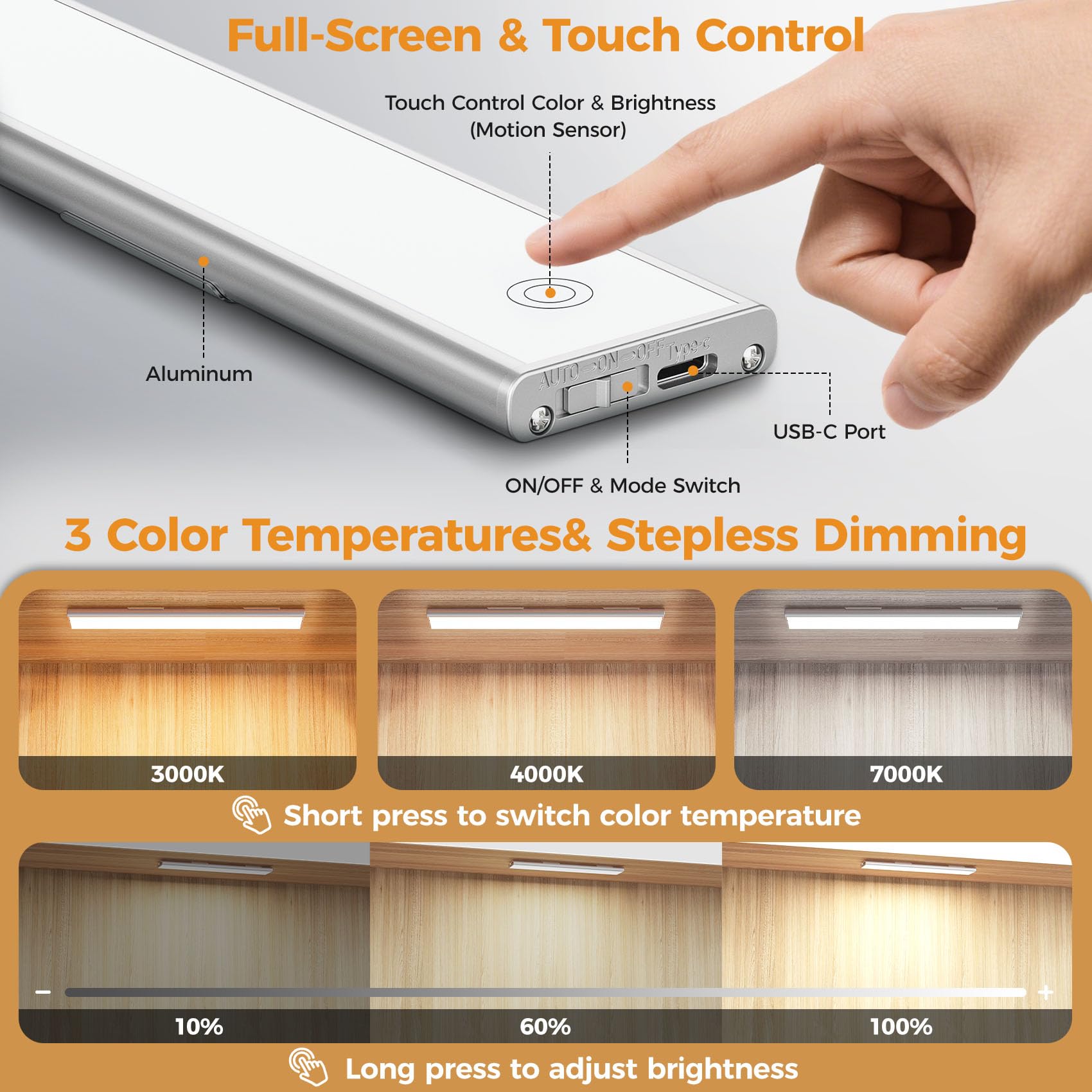Yacoto Under Cabinet Lighting  5 Pack 54 Led Motion Sensor Light Indoor 3 Color Dimmable Rechargeable Battery Operated Motion Activated Under Counter Lights For Kitchen Closet Stairs Home