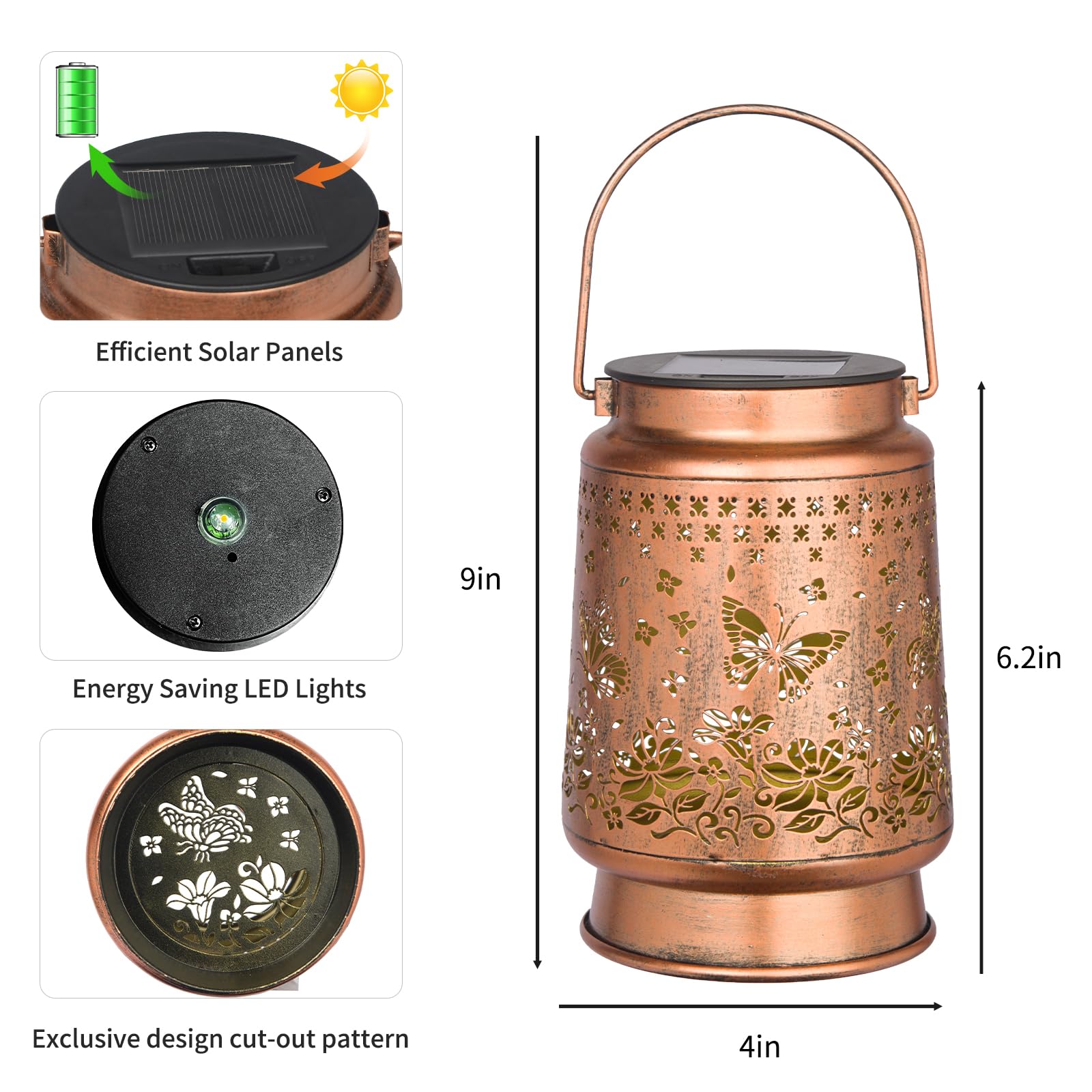 Kyoryuger Solar Lantern Outdoor Butterfly Garden Decor Rgb Solar Lights Gifts For Women Mom Grandma Retro Metal Decorative Led Hanging Lanterns Decoration Outside For Yard Patio Garden Backyard