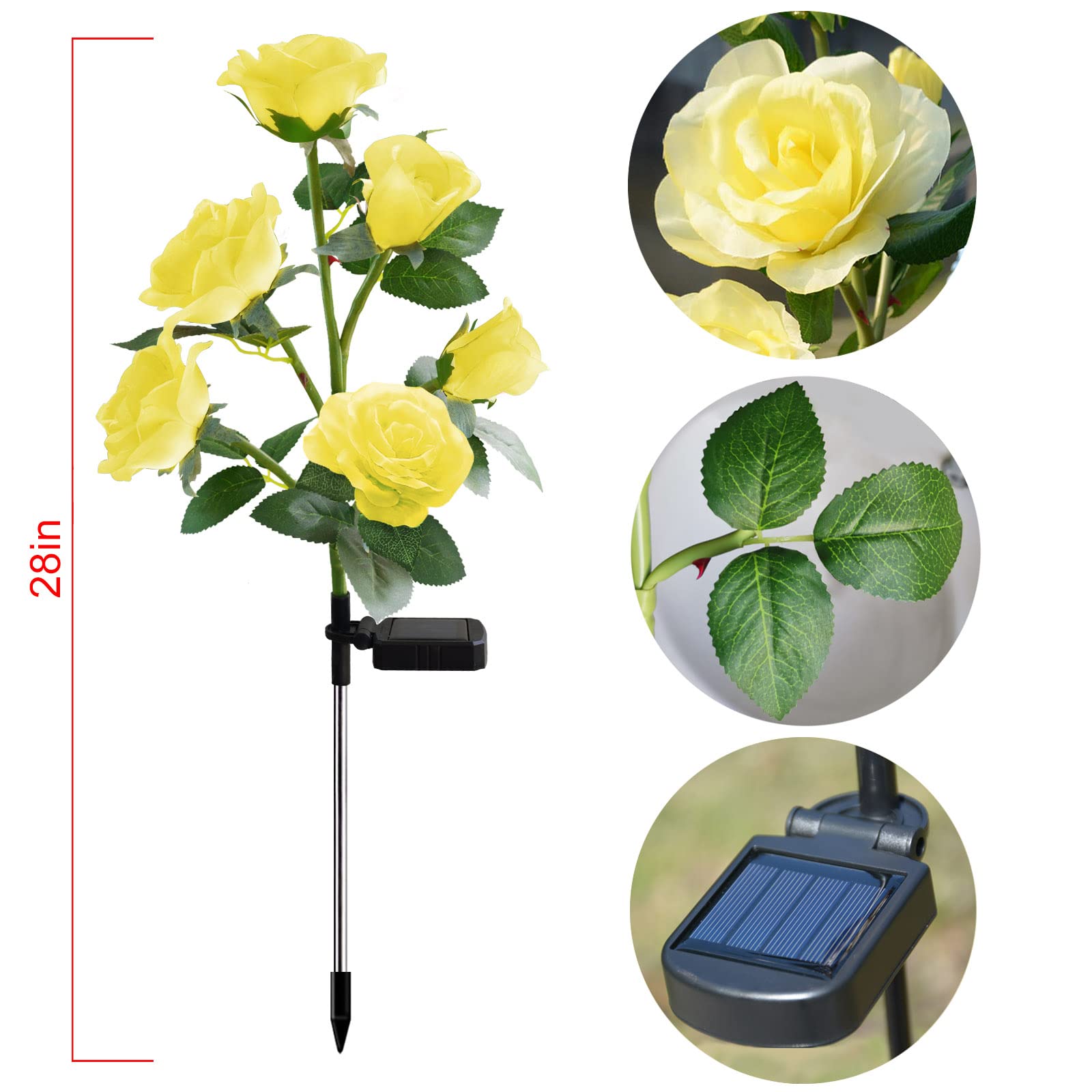 Homeleo Solar Powered Artificial Rose Flower Lights, Yellow, Waterproof Garden Accent Lighting For Outdoor Decor, Model: B63Ae71B-131B-48Dd-883D-46361Aefb