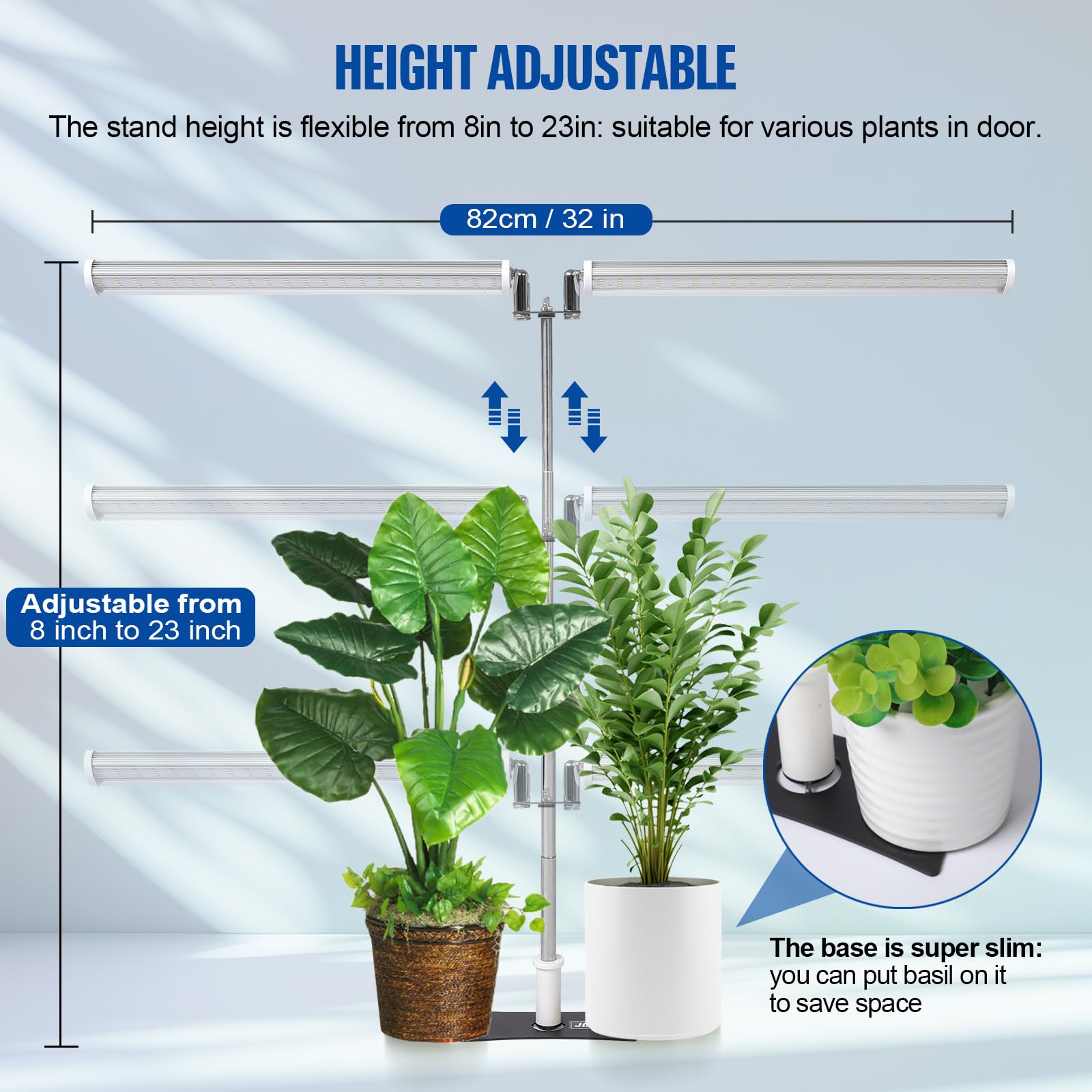 JCBritw T12 Dual Head LED Grow Light, Adjustable 6500K Full Spectrum Lamp, Silver, for Indoor Plants and Seedlings