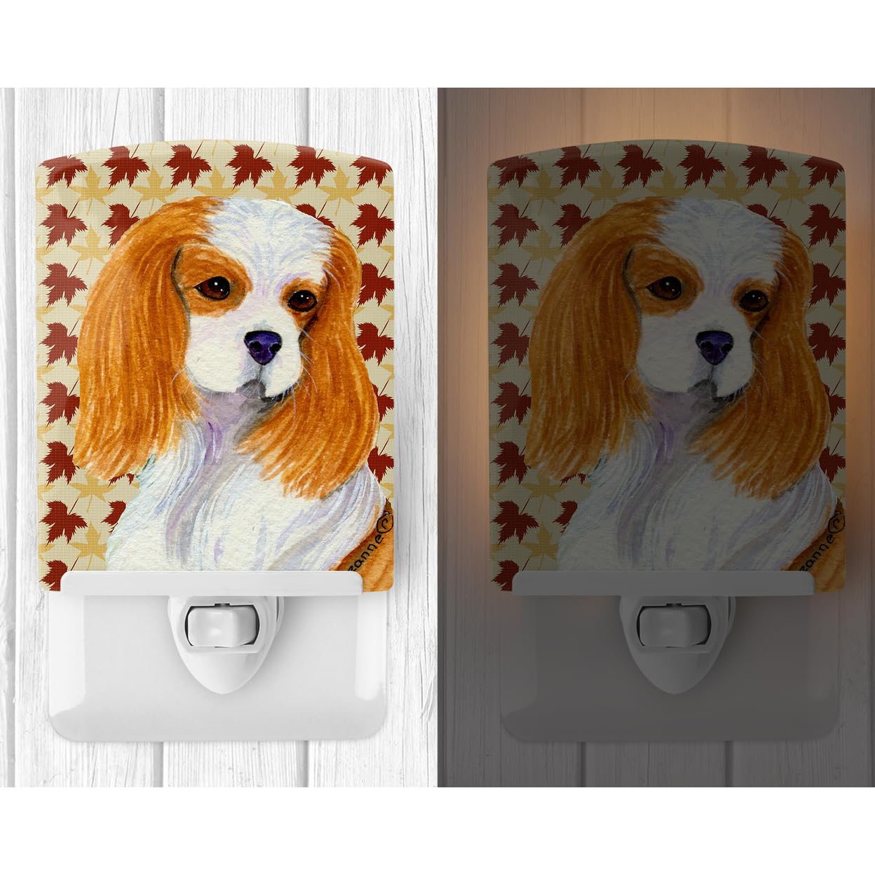Carolines Treasures Ceramic Night Light, Cavalier Spaniel Fall Leaves, 6x4x3in, Multicolor, Model SS4329CNL