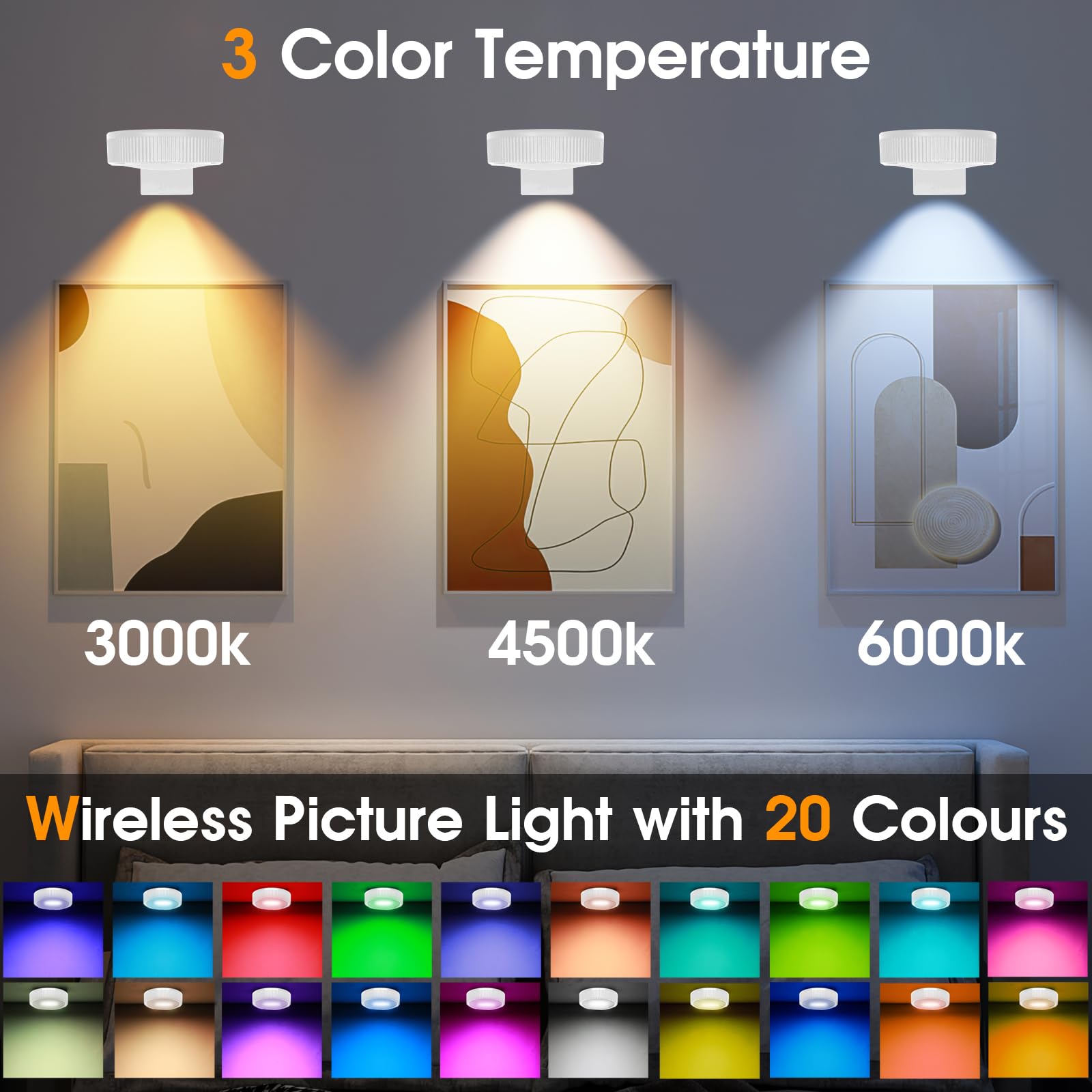 Sixdefly Rgb Magnetic Suction Spotlight - Battery-Powered  Wireless  Remote Control With Adjustable Timer For Art Displays And Galleries 2 Pack White
