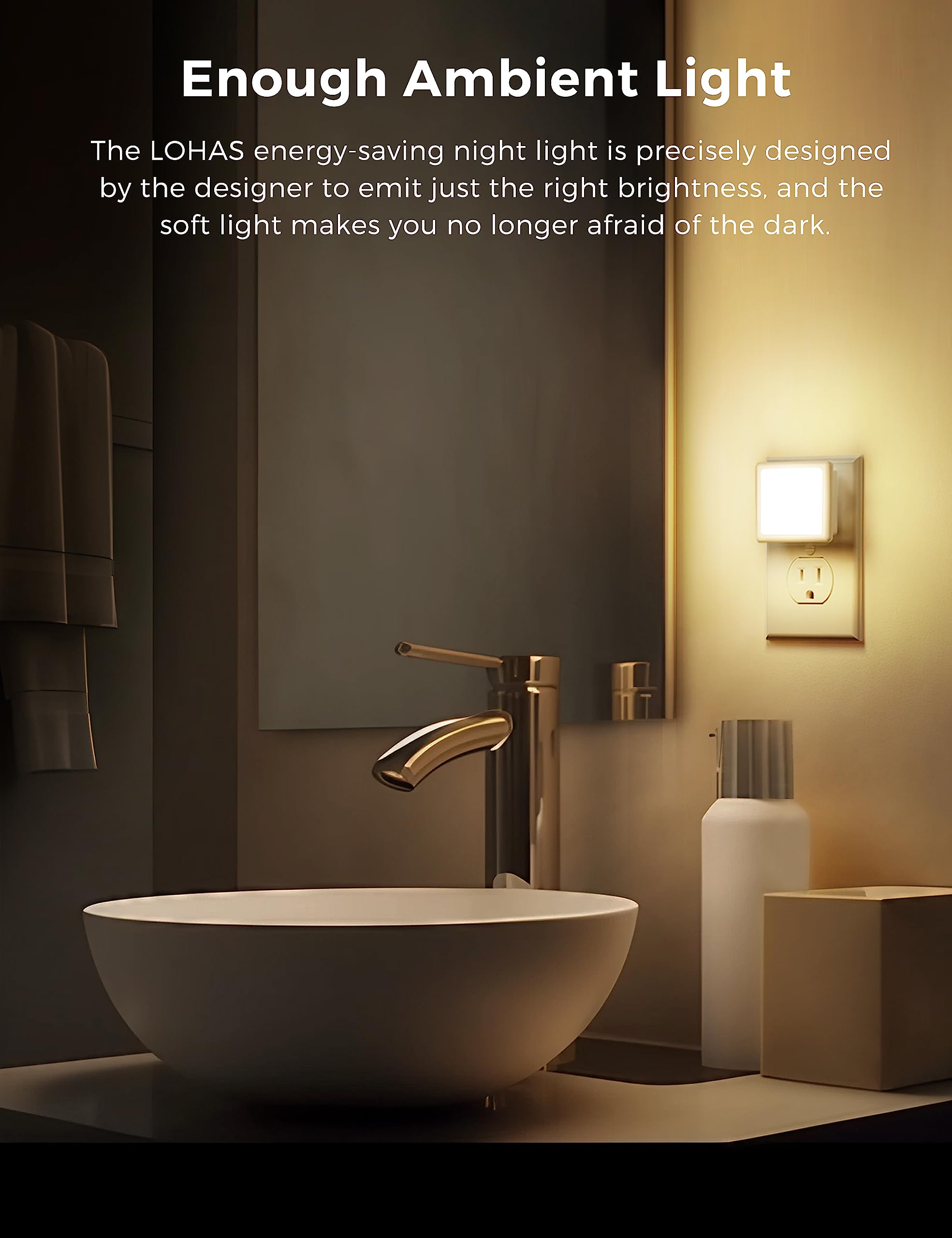 L LOHAS LED Night Lights 2-Pack, 0.3W, Dusk to Dawn, Soft White 3000K, Auto-On/Off, for Bedroom, Bathroom, Kitchen, Model