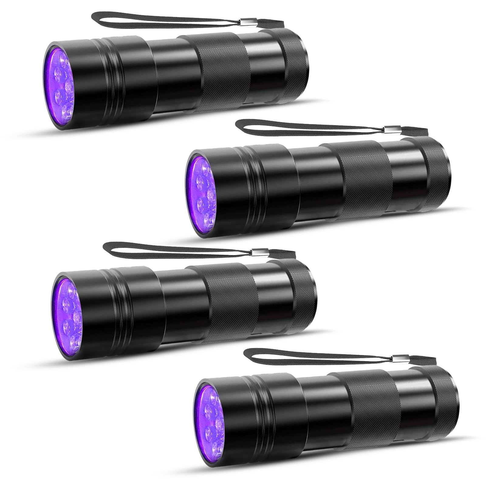 COSOOS 4 Pack UV Blacklight Flashlights, 395nm Mini Portable Pet Urine Detector, Black, Model KJ-C6602