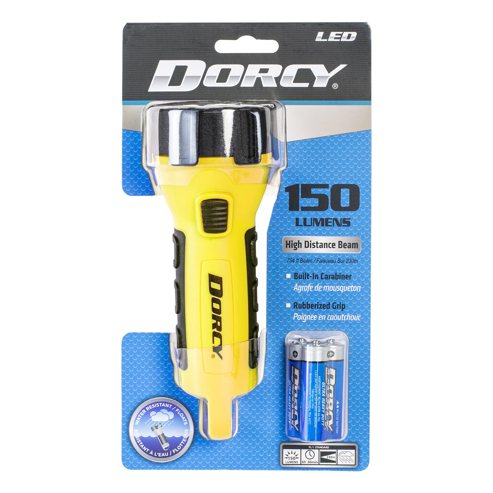 Dorcy 150 Lumen Floating Water Resistant LED Flashlight with Carabineer Clip, Yellow (41-2510)
