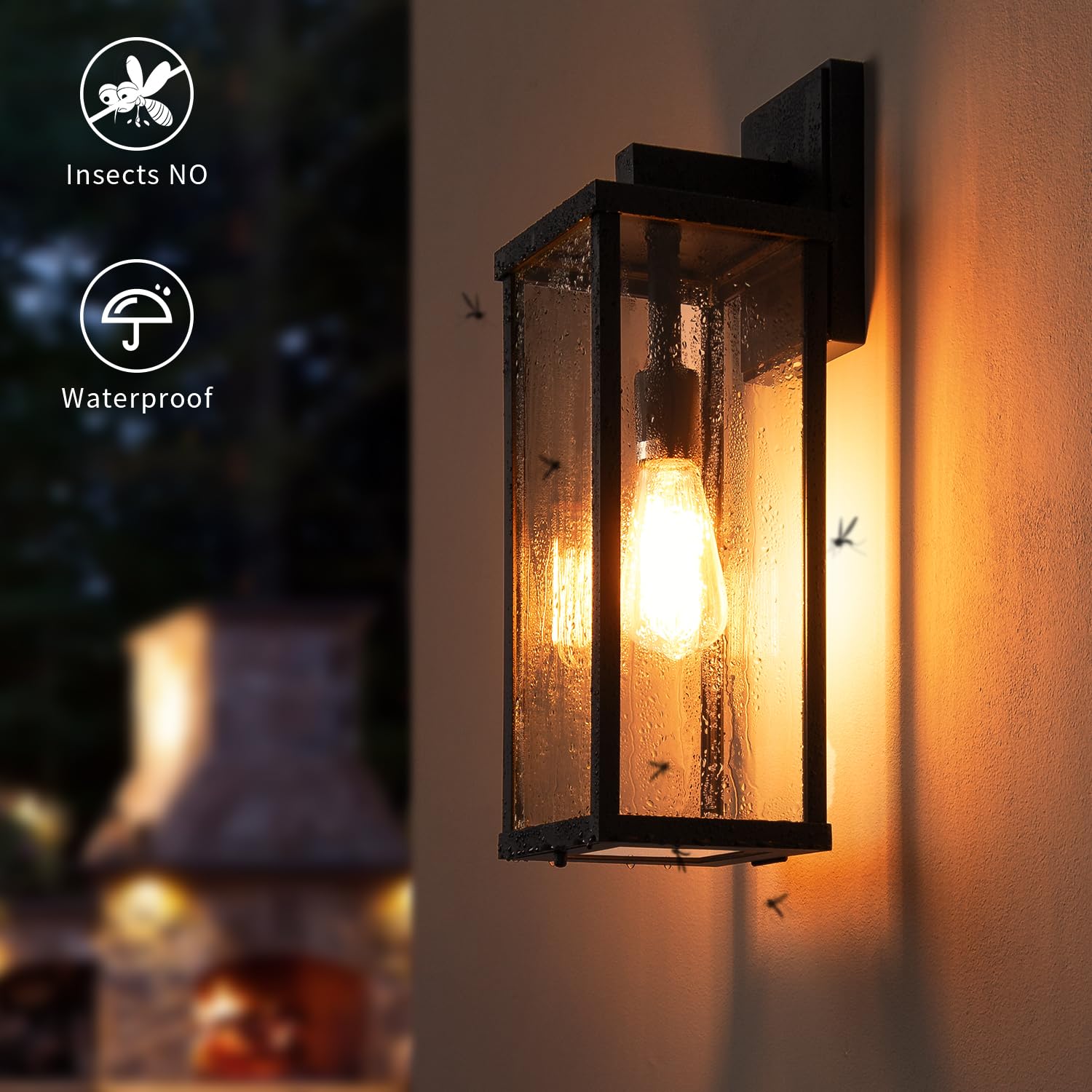 Mirrea 18'' Classic Outdoor Wall Sconce 1 Light In Matte Black Rectangular Metal Frame And Clear Glass Shade Waterproof Porch Li
