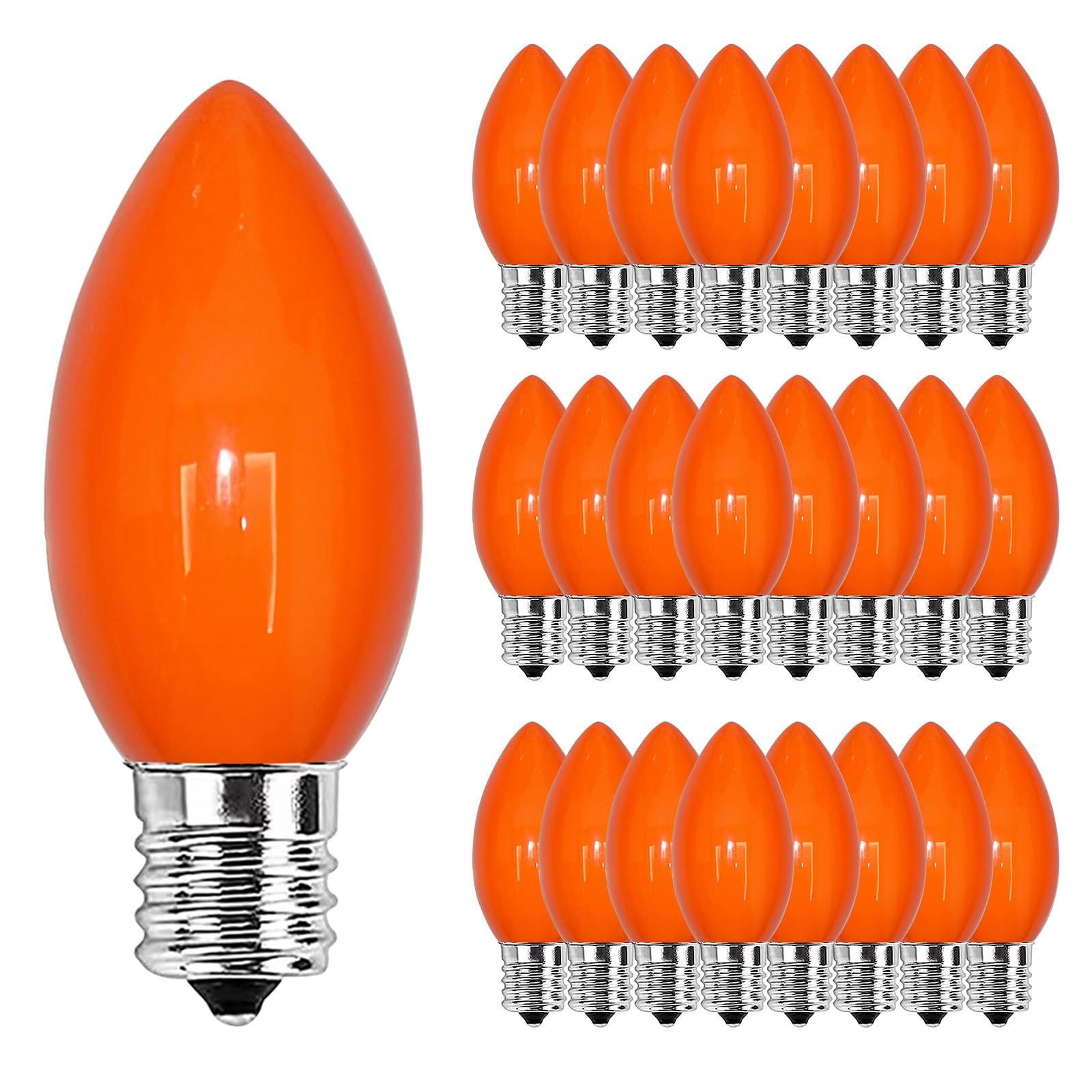 Pallerina C9 Orange Light Bulbs, 25 Pack Shatterproof Incandescent, E17 Base, 7 Watt, Indoor/Outdoor Christmas Holiday