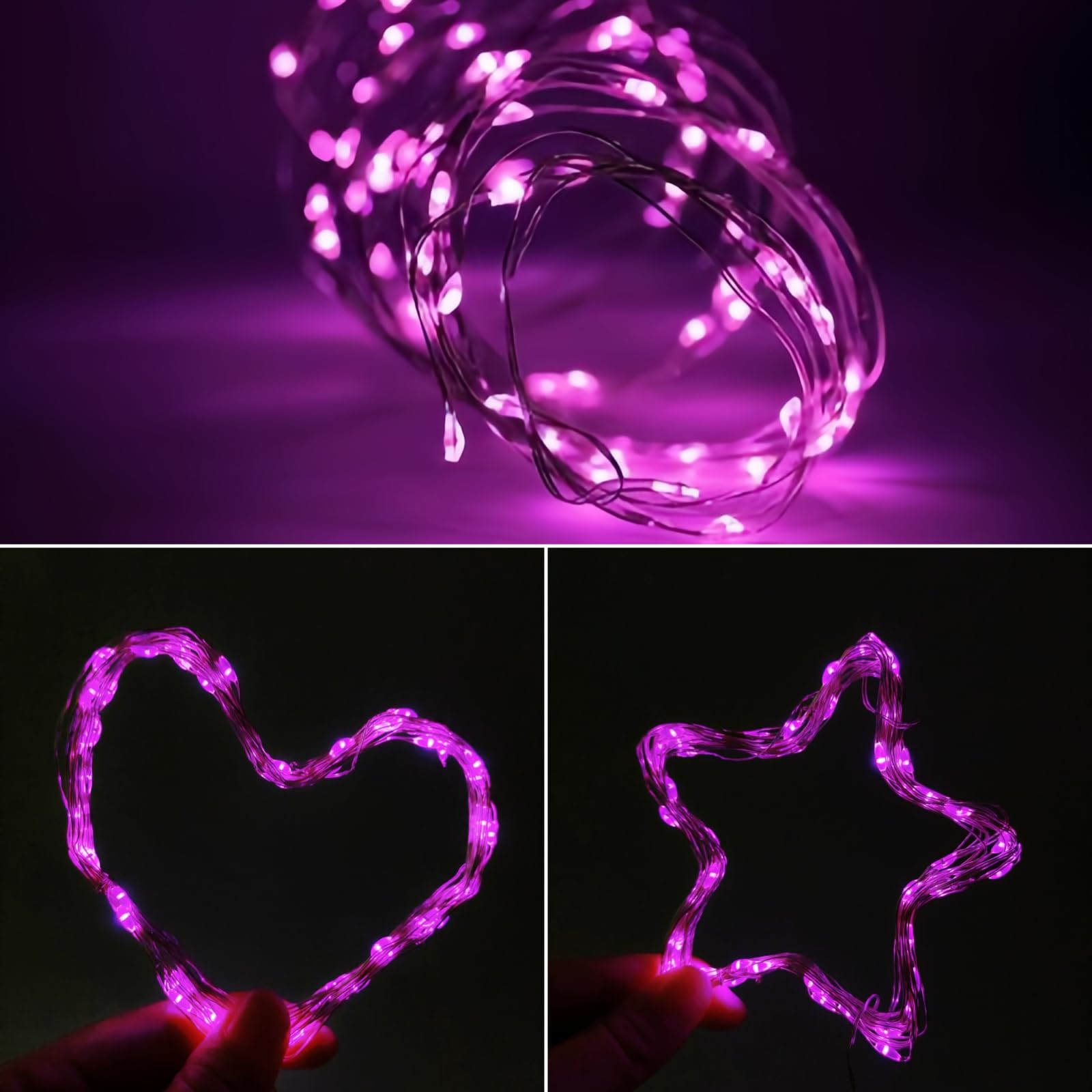 EXF 50 LED Pink Fairy Lights, 4-Pack, Battery Operated, Waterproof, 16FT, Model YHY-BO50LED, for Indoor/Outdoor Decor