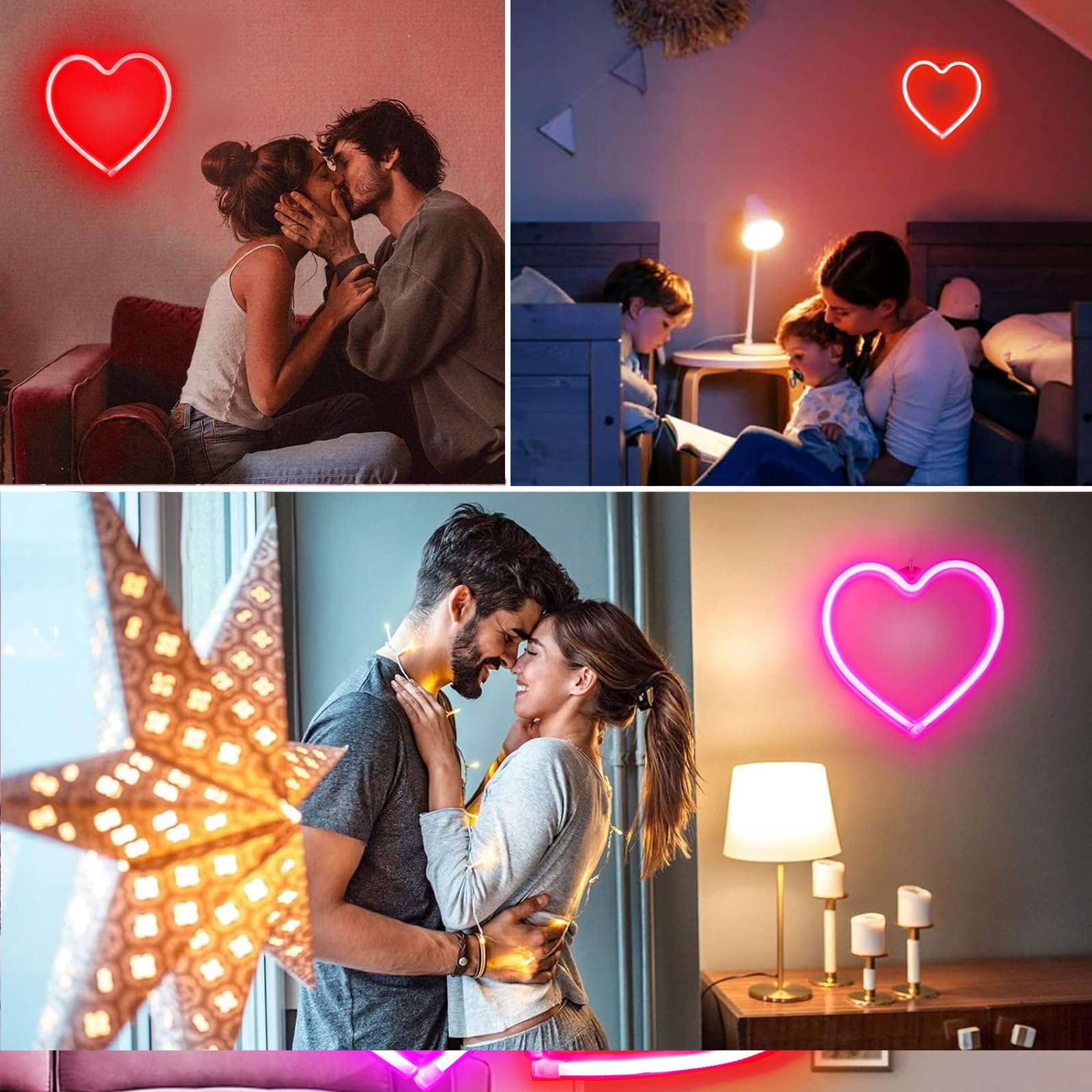 EXF 2-Pack Heart Neon Sign, LED Decoration Lamp, Battery Operated or USB Powered, Pink & Red, Model: Heart-pink&red