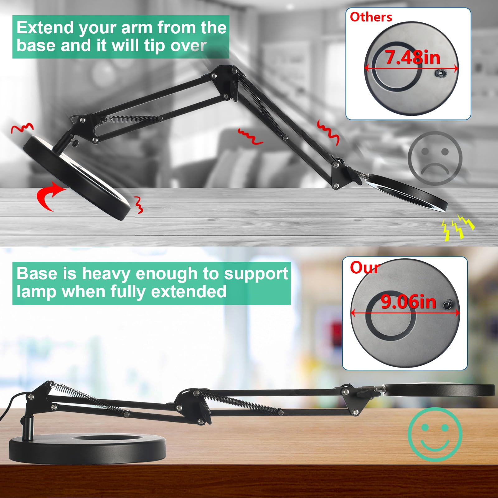 Kuvrs 10X Magnifying Glass With Light And Stand, 2-In-1 Led Magnifying Lamp, 3 Color Stepless Dimming Magnifier With Light, Real
