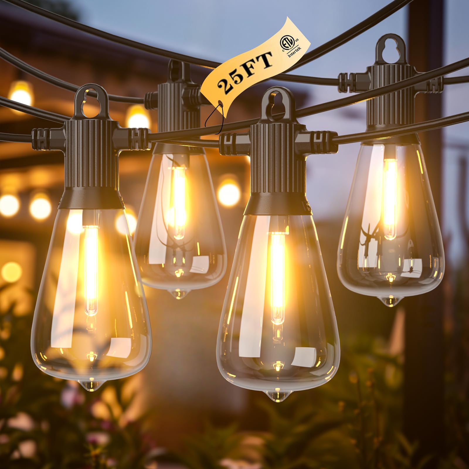 Kawaya Outdoor Patio String Lights: 25 FT LED Outside Patio Lights with 12 Shatterproof Vintage Bulbs - 2700K Dimmable IP65 Wate