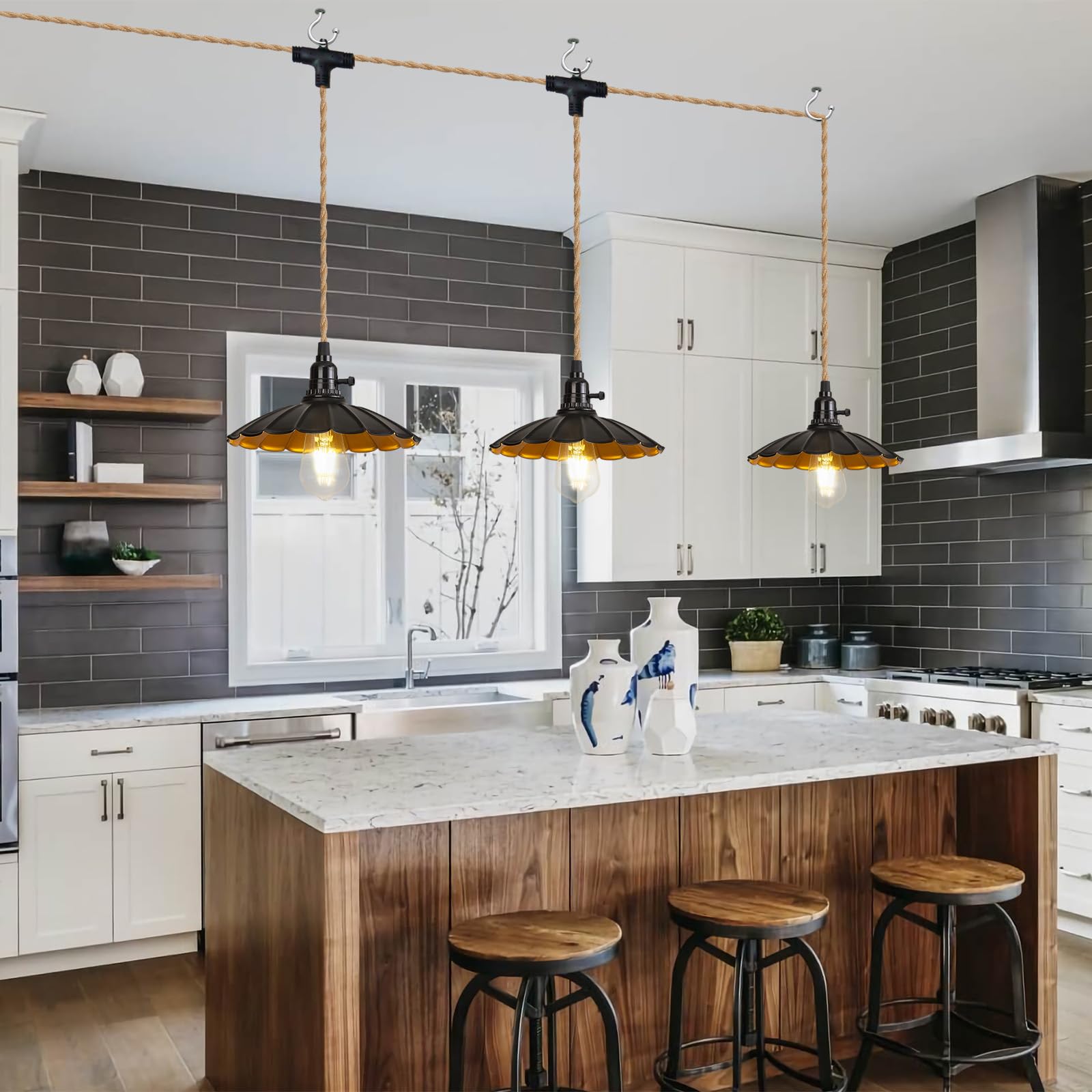 Alaislyc 3-Light Plug In Pendant Light Fixtures Chandelier With Switch 22Ft Industrial Ceiling Hanging Lamp Cord Farmhouse Cable