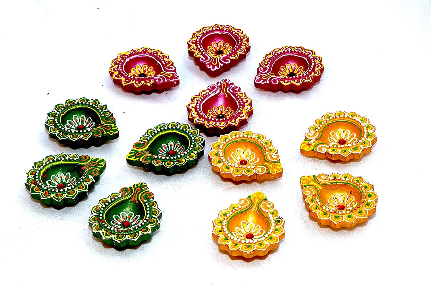 The Crafts Clay 12 Diyas Diya Deepak Earthen Assorted Colorful Set - Diwali Decoration Puja - Handpainted Diya for Home Indoor O