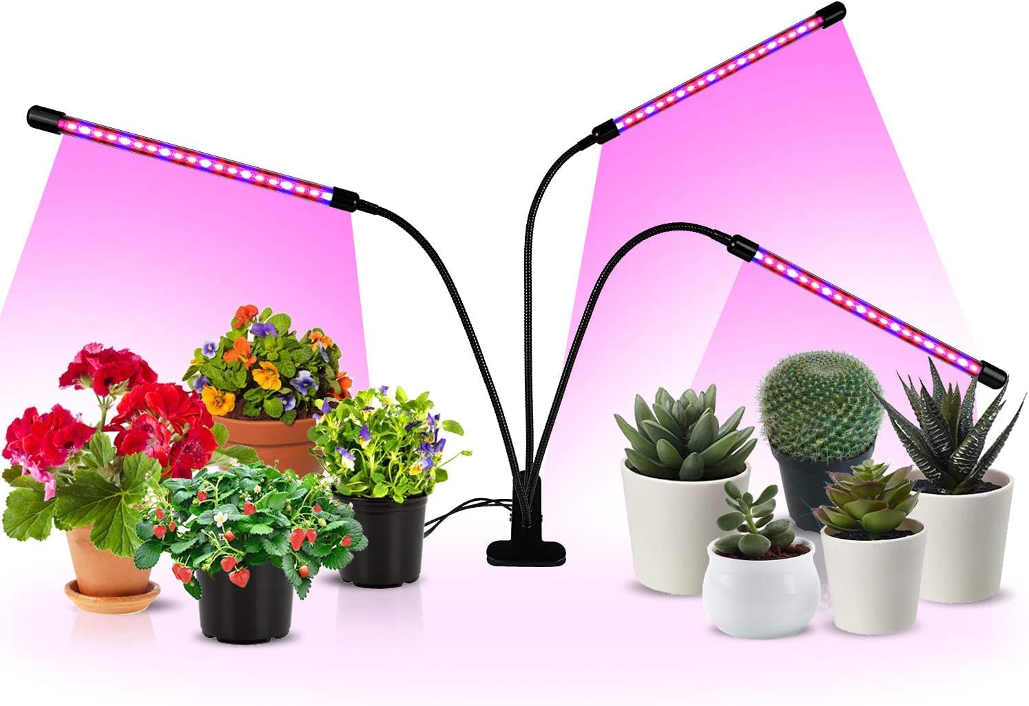 iPower LED Grow Light with Full Spectrum, 60 Blue Red LEDs, 11-Level Dimmable, 3 Modes, 3 Tubes, Red&Blue