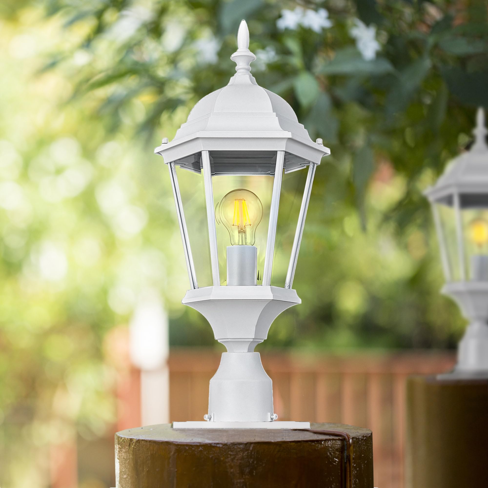Design House 590091 Outdoor Post Light, Textured White, Aluminum, Clear Glass, for Driveways and Porches