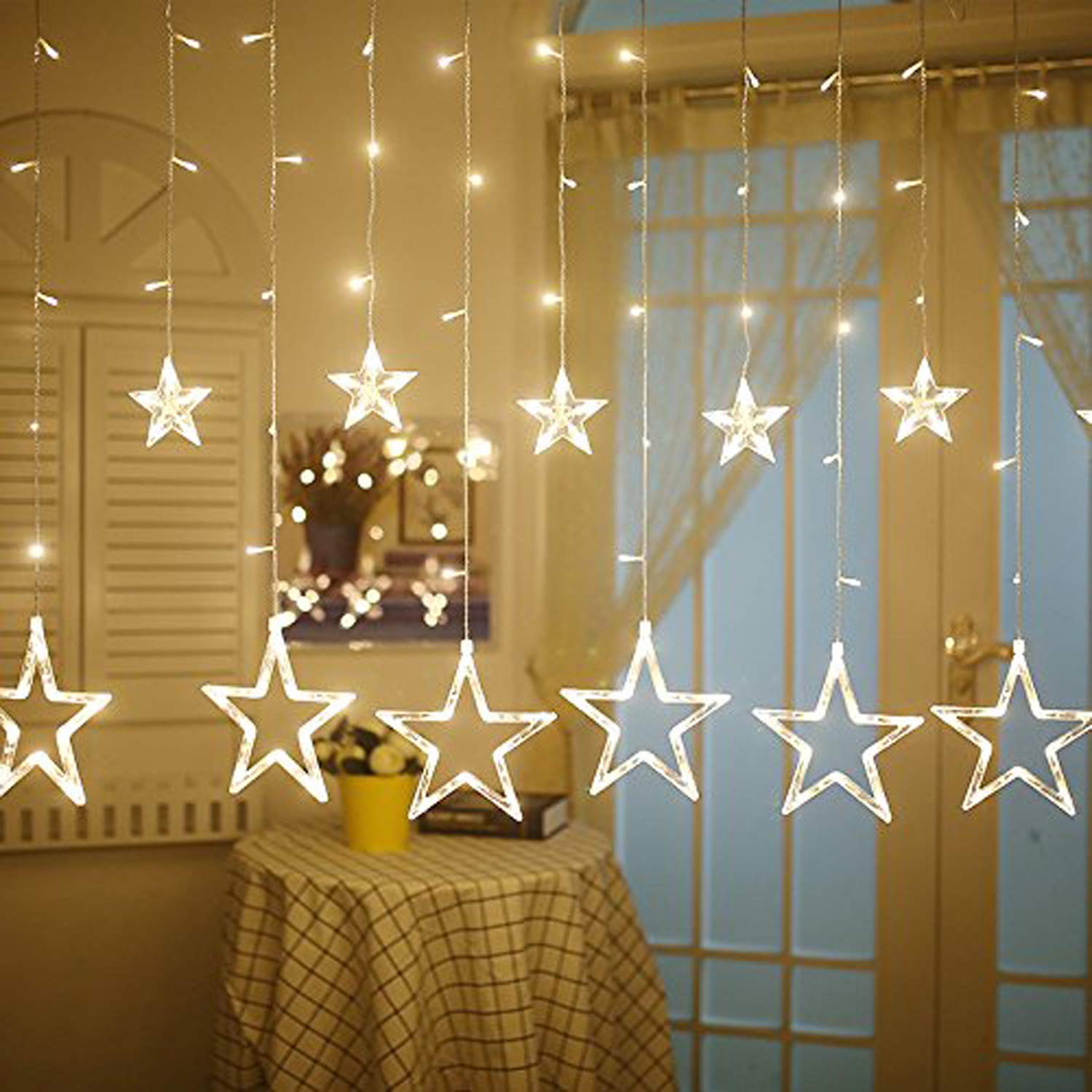 Kuber Industries Star Shape String Lights|6 Big and 6 Small Window Decoration Lights|String Fairy Lights for Christmas,Wedding P