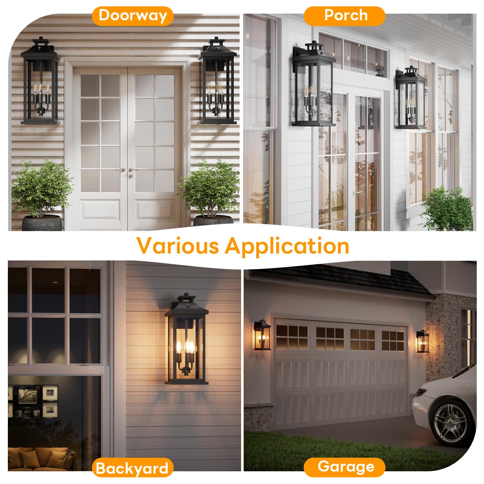 VenzBlomia 20" Dusk to Dawn Outdoor Wall Lights, 3-Light Black Metal Sconce, Waterproof, 2-Pack, Photocell Sensor, Model VZN-20BD-