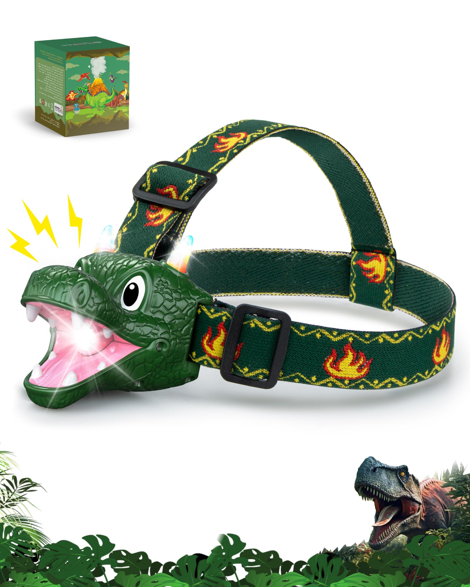 Niovexium LED Dinosaur Headlamp for Kids, Childrens Toy Flashlight Dinosaur Toys for Age 3 4 5 6 7 8 9 Years Old Kids, Camping 