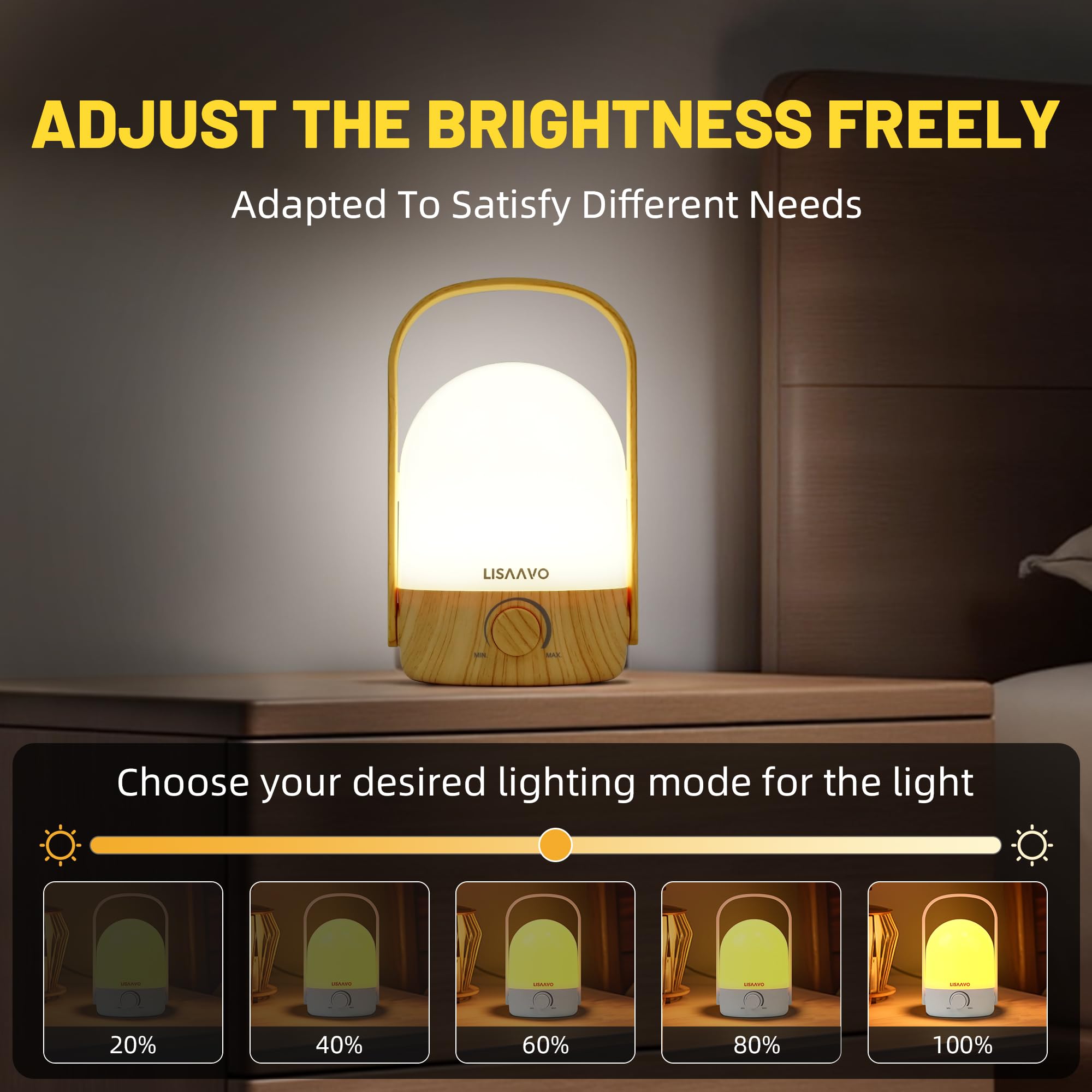 Lisaavo Small Bedside Lamp Portable Cordless Lamps Rechargeable For Bedroom Nightstand Night Table(Wood)