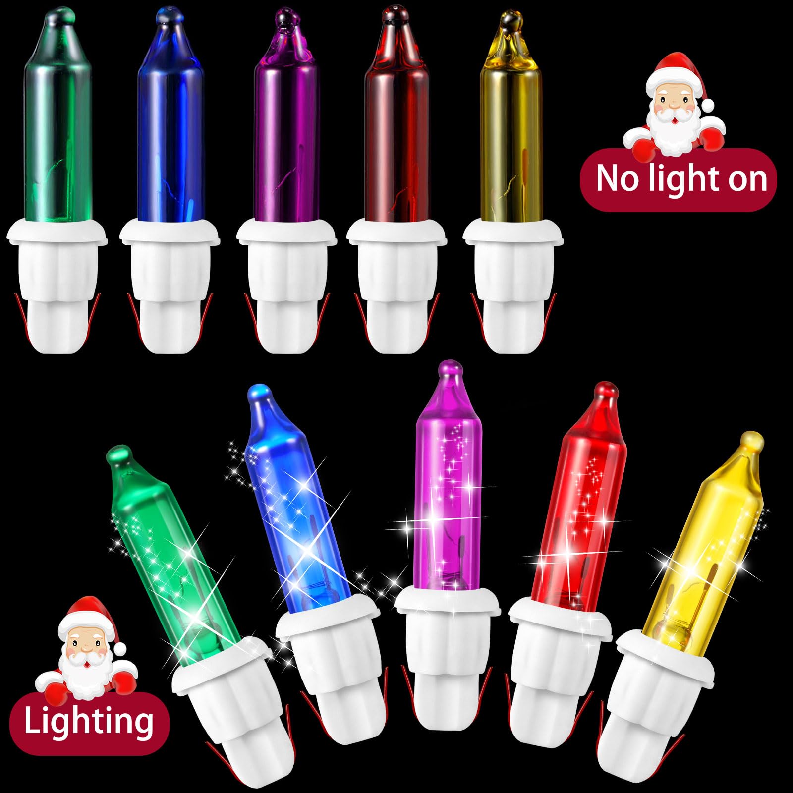 Mudder 100 Pieces 2.5V Replacement Christmas Tree Light Bulbs Mini Incandescent Wire String Lights Replacement Bulbs For Halloween  Xmas Tree Decoration  Holiday(White Base With Vibrant Color Bulb)