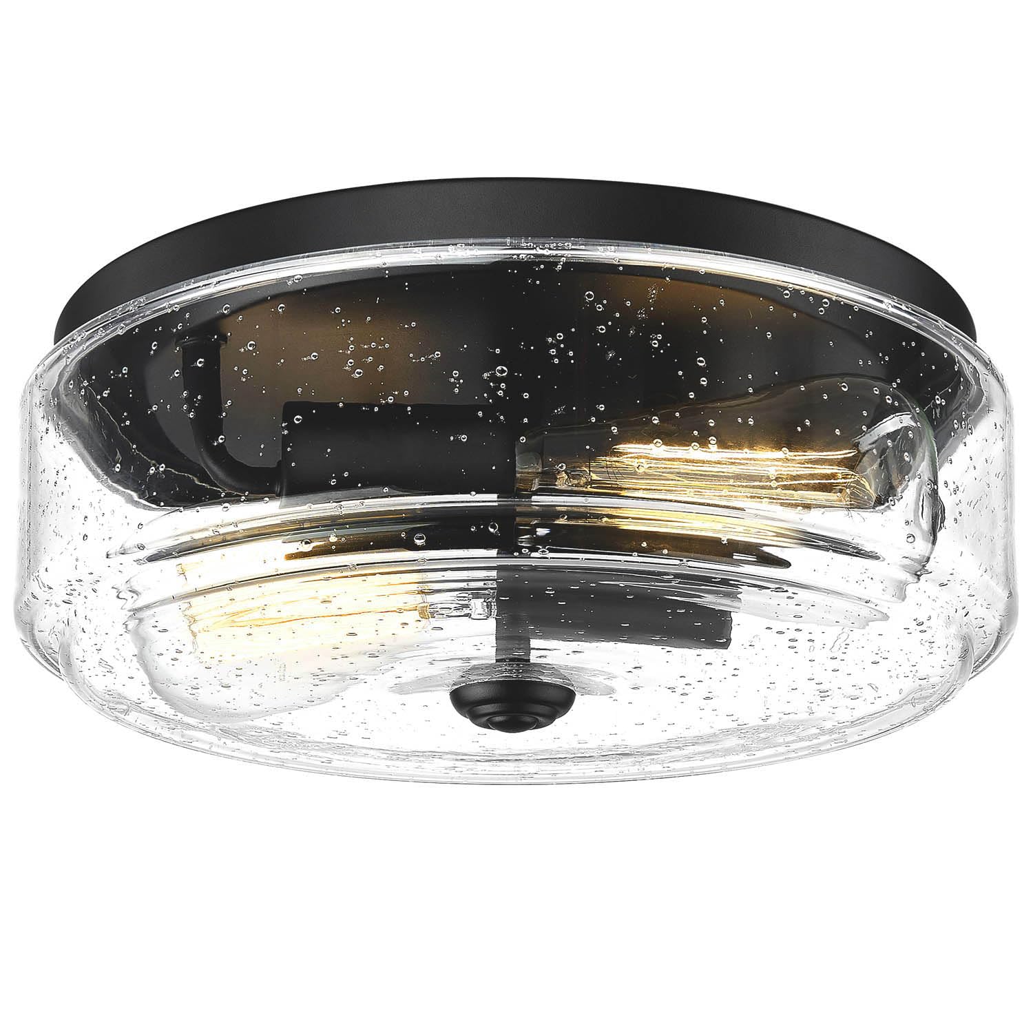 Foitton 2-Light Black Flush Mount Ceiling Light With Seeded Glass For Hallway, Kitchen, Bedroom
