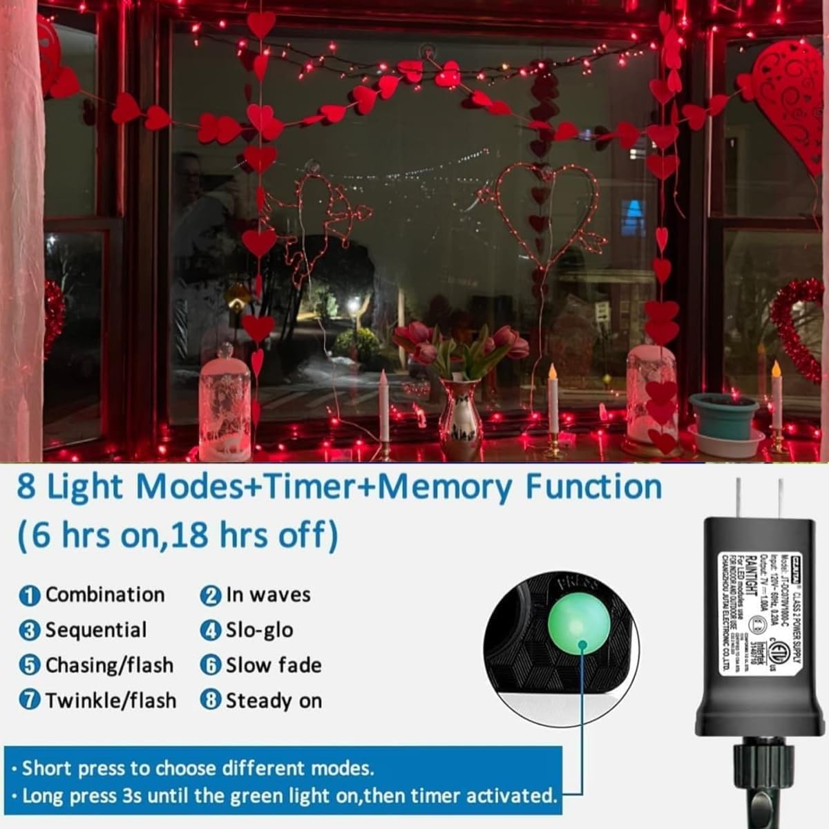 Yeguo 165Ft 500 Led Red Christmas Lights Outdoor, Green Wire String Lights Indoor, Twinkle Tree Lights Plug In With Memory Timer