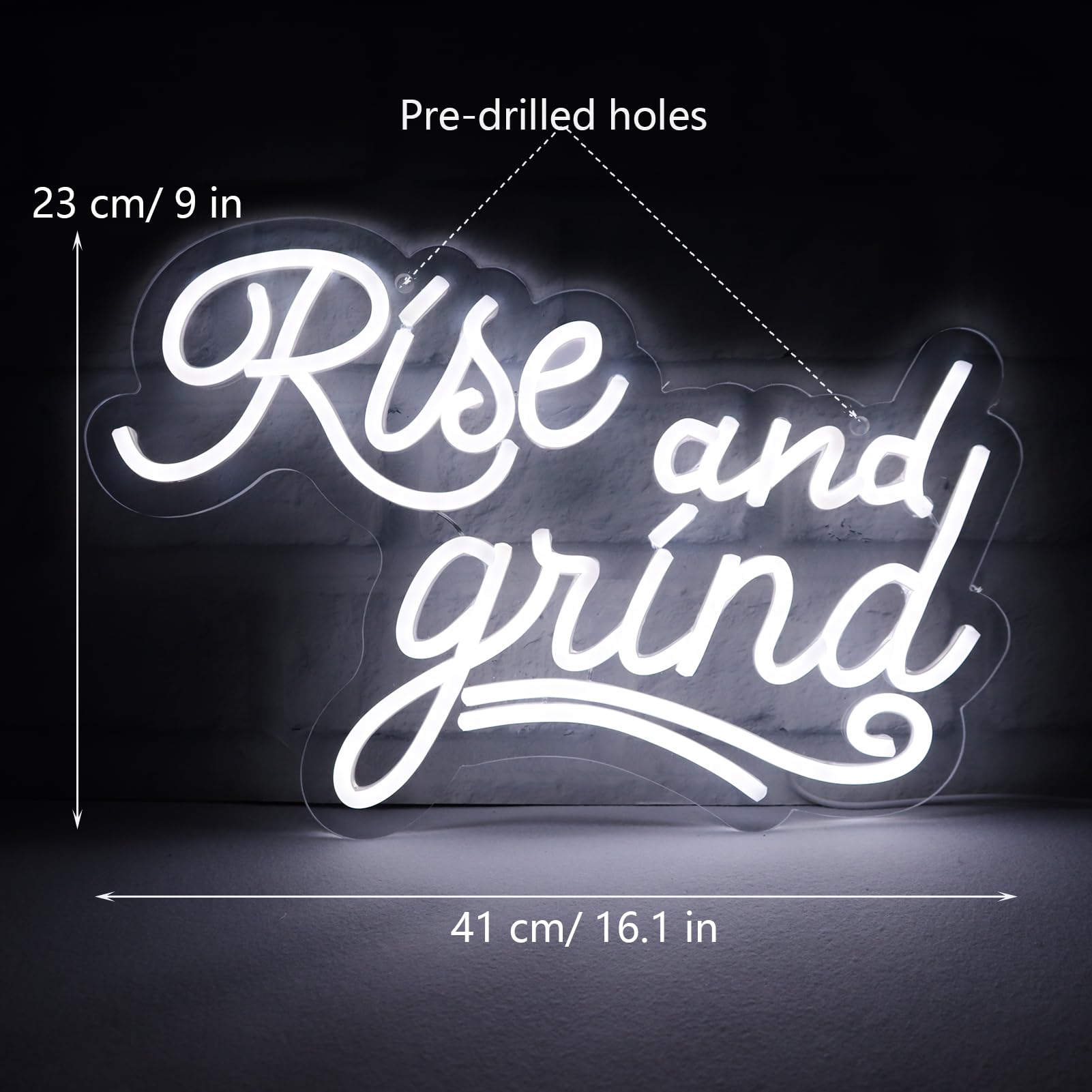 JFLLamp Neon Wall Sign - Rise and Grind LED Light for Bedroom, 16.1"x9", Model NS-Rise and Grind-001, Ideal for Man Cave or Bar Decor